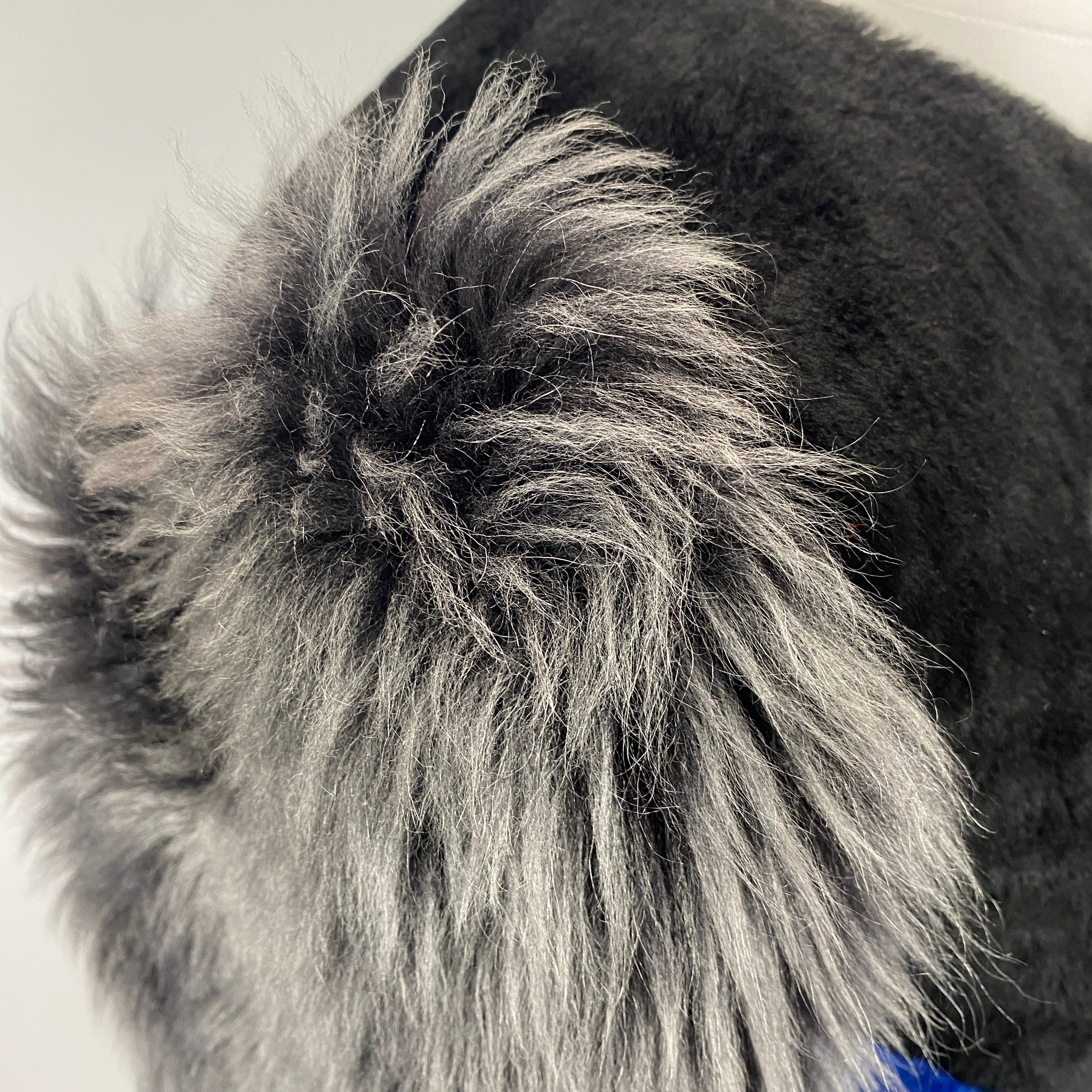 Uterque Black Grey & Blue Colourblock Shearling Jacket S