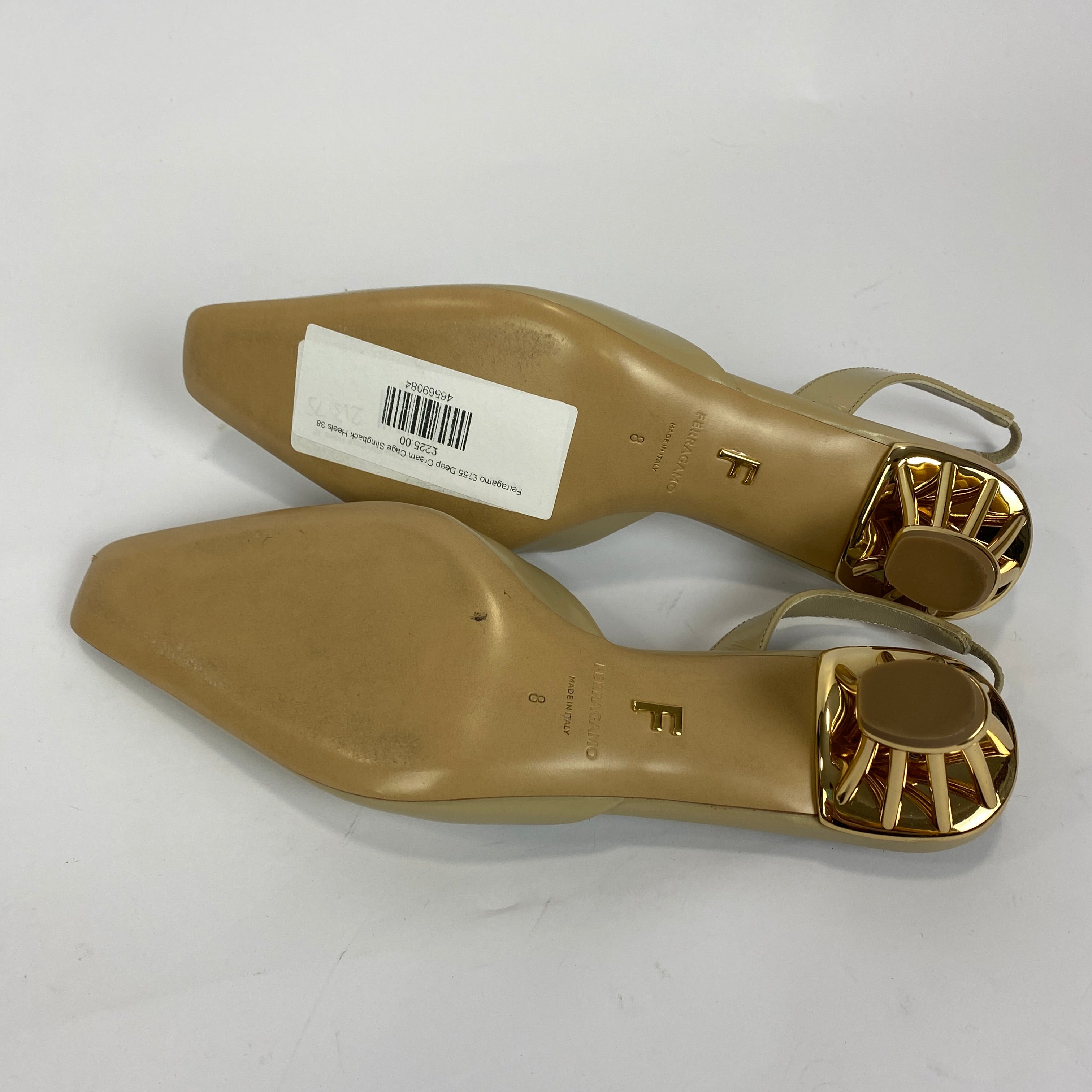 Ferragamo £755 Deep Cream Cage Slingback Heels 38