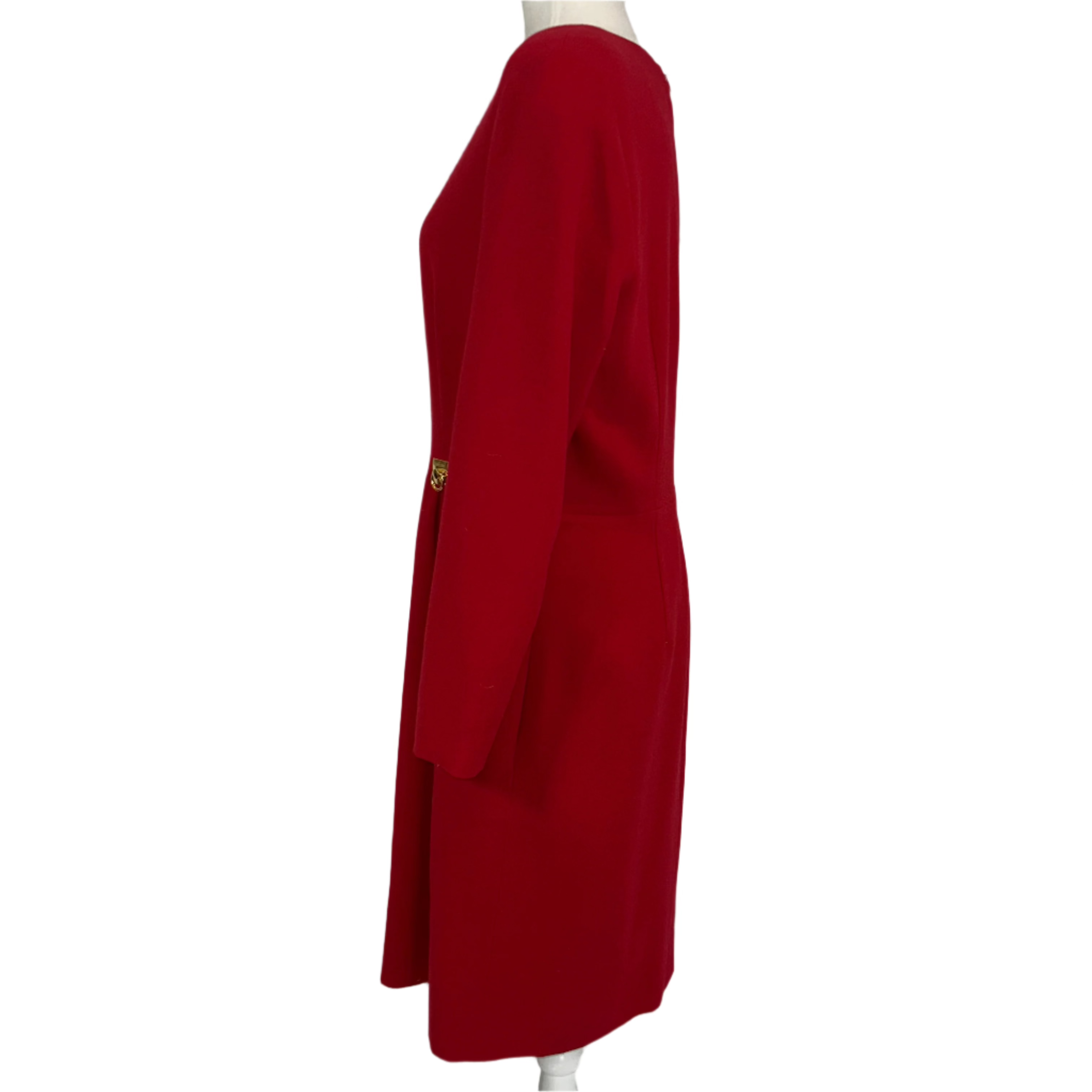 Celine Vintage Ruby Wool Crepe Fitted Dress L/XL