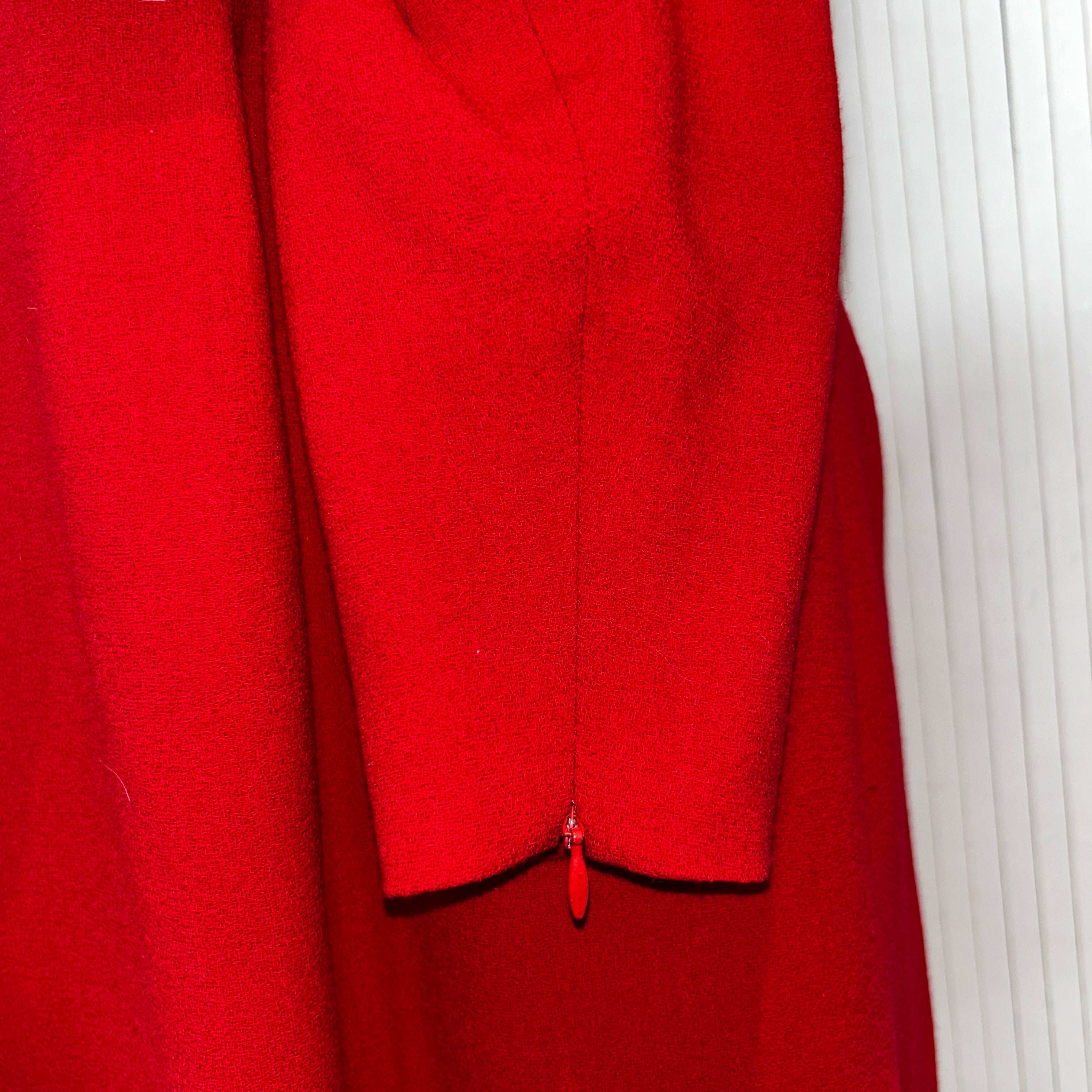 Celine Vintage Ruby Wool Crepe Fitted Dress L/XL