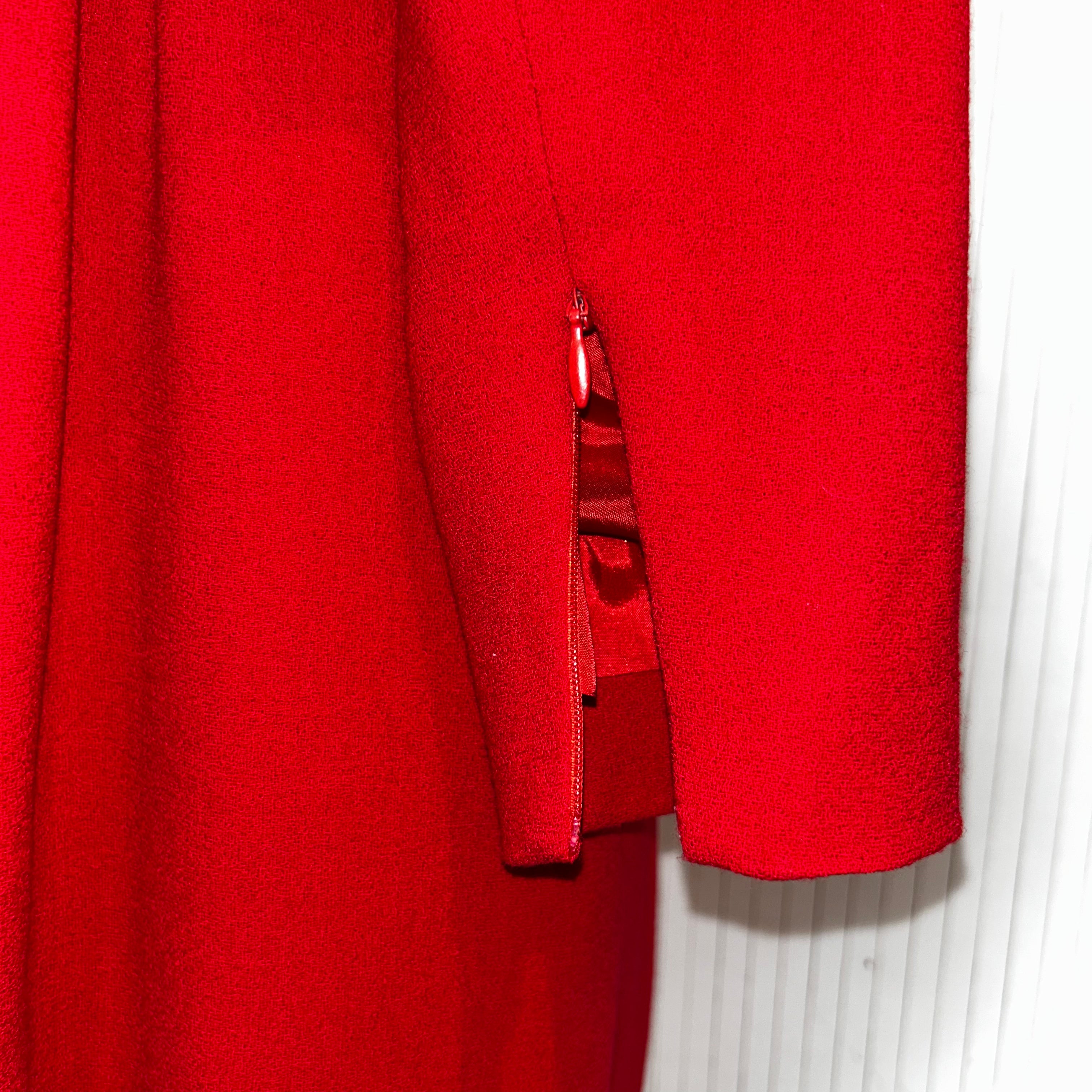 Celine Vintage Ruby Wool Crepe Fitted Dress L/XL