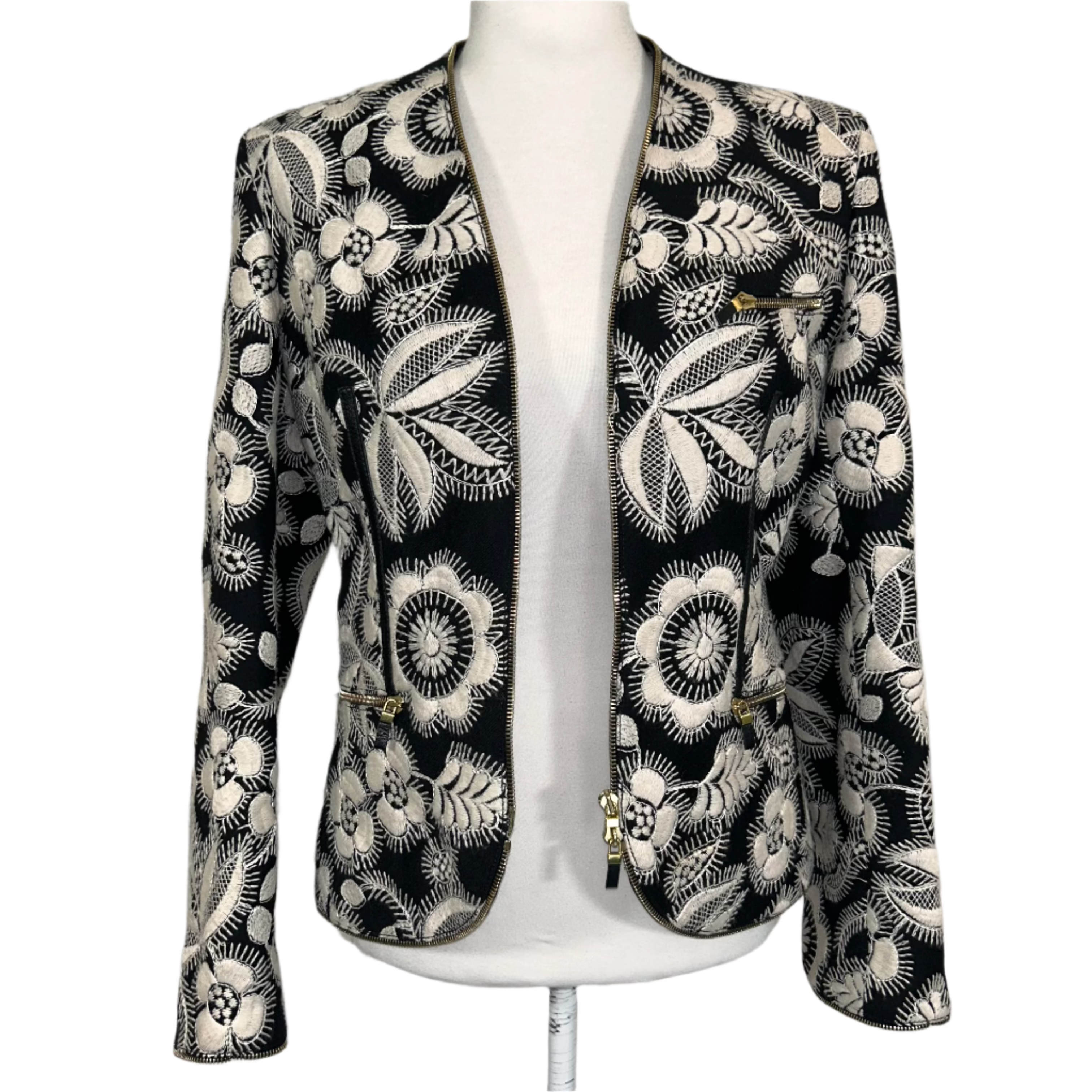 Alexander McQueen Black & Cream Embroidered Wool Jacket M
