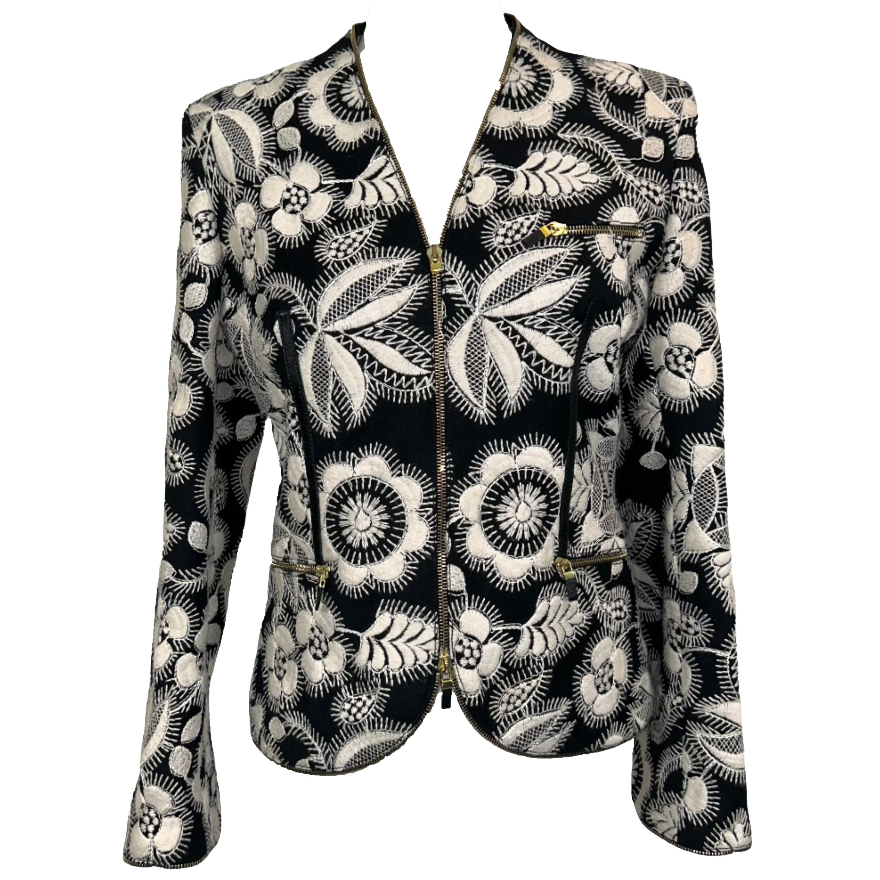 Alexander McQueen Black & Cream Embroidered Wool Jacket M