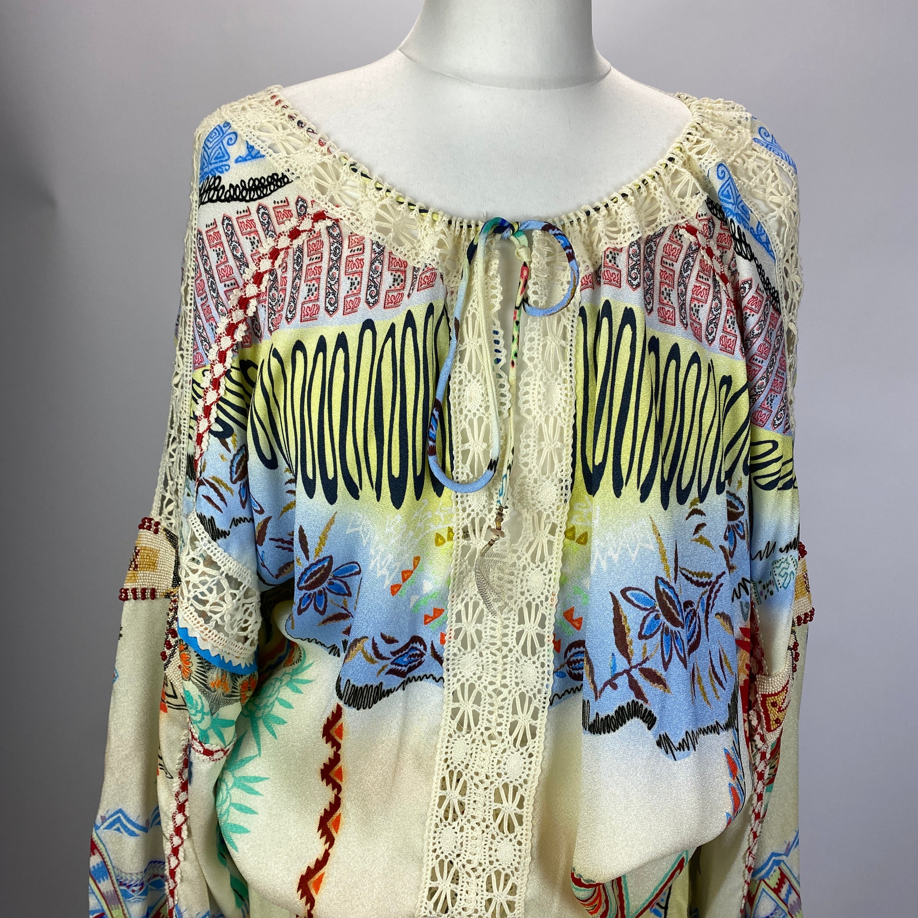 Etro New £1700 Yellow Print Crepe Beaded Maxi Dress L