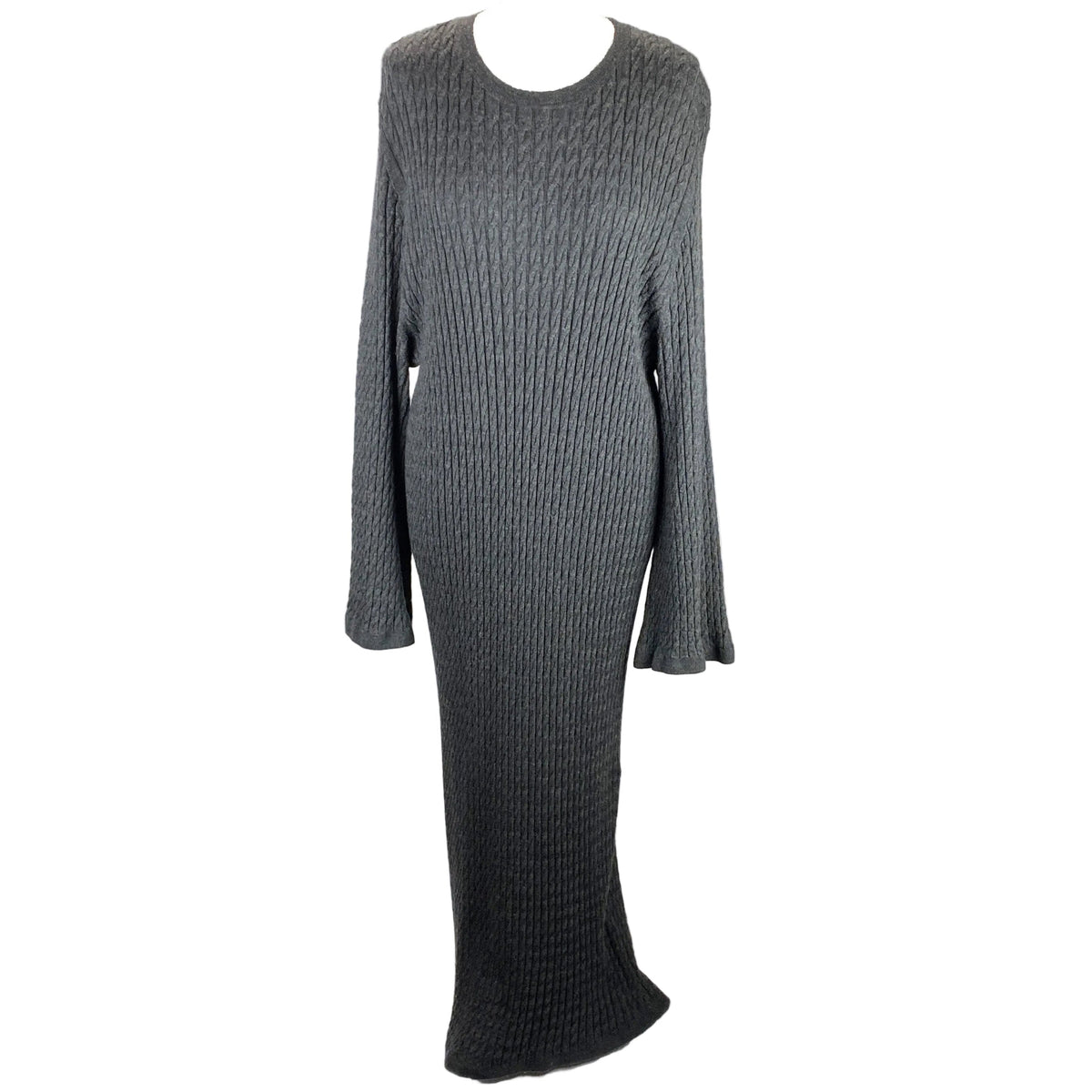 Toteme £530 Charcoal Melange Cable Knit Wool Maxi Dress L