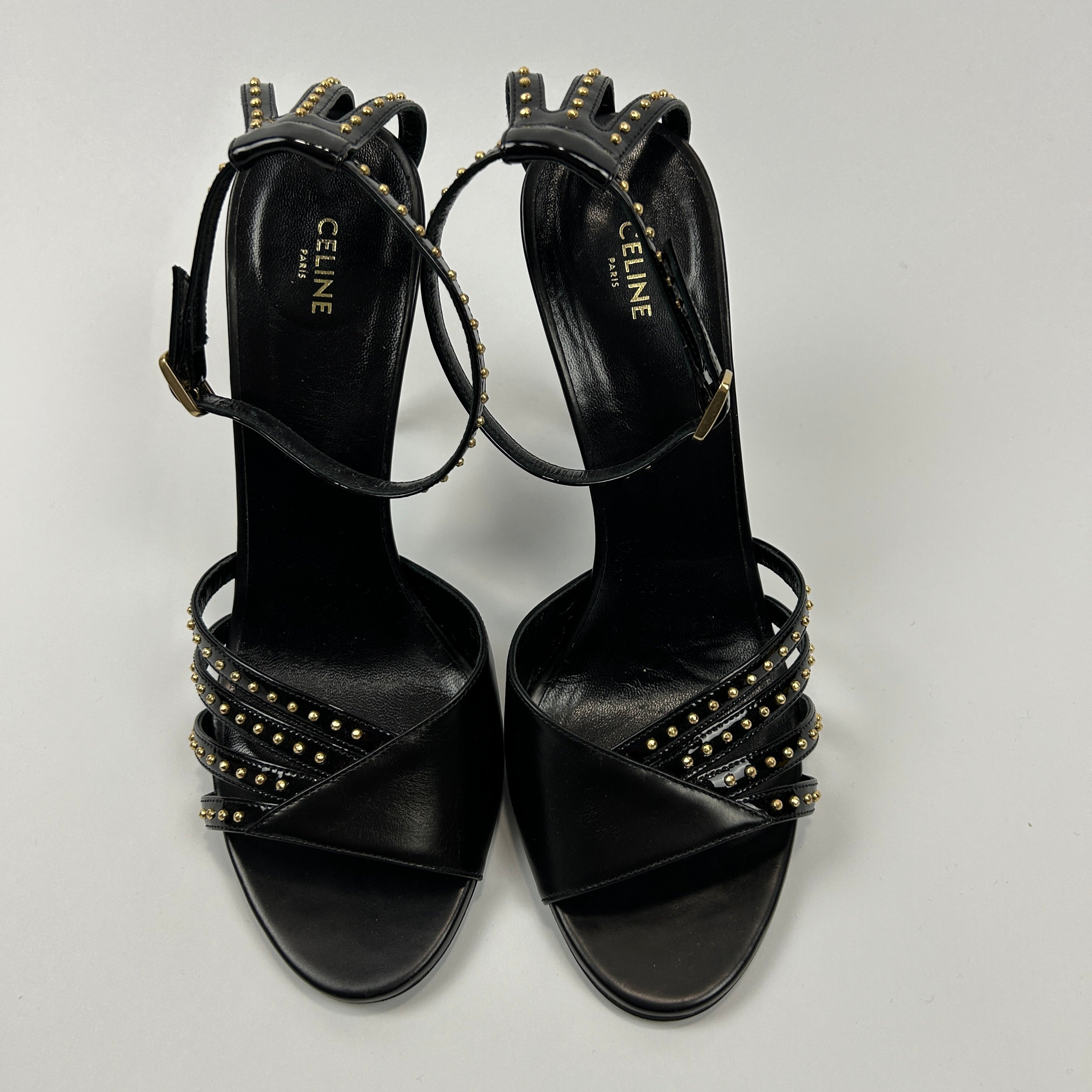 Celine £740 Black Studded Heeled Sandals 39