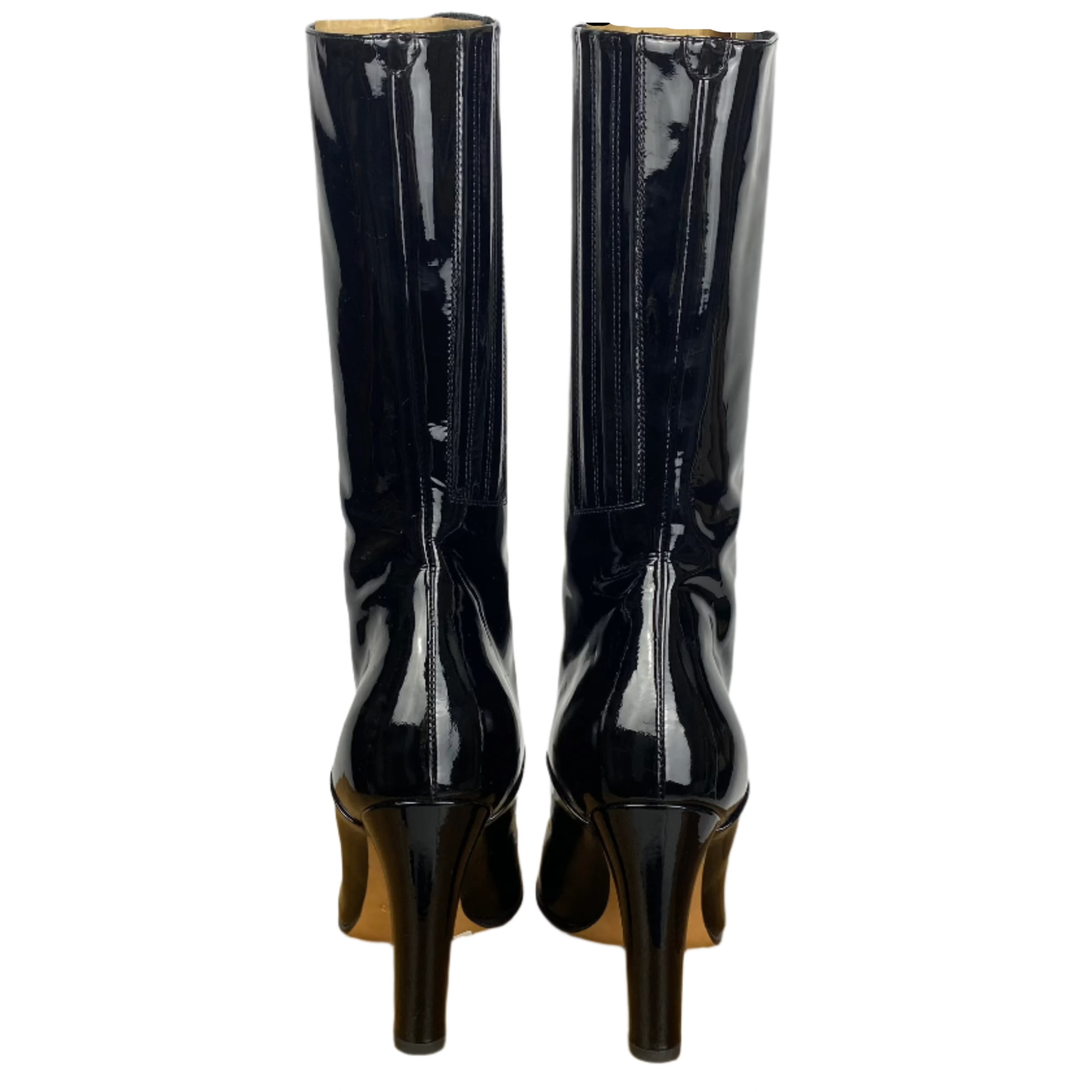 Valentino £980 Black Patent Leather Zippered Calf Boots 37.5