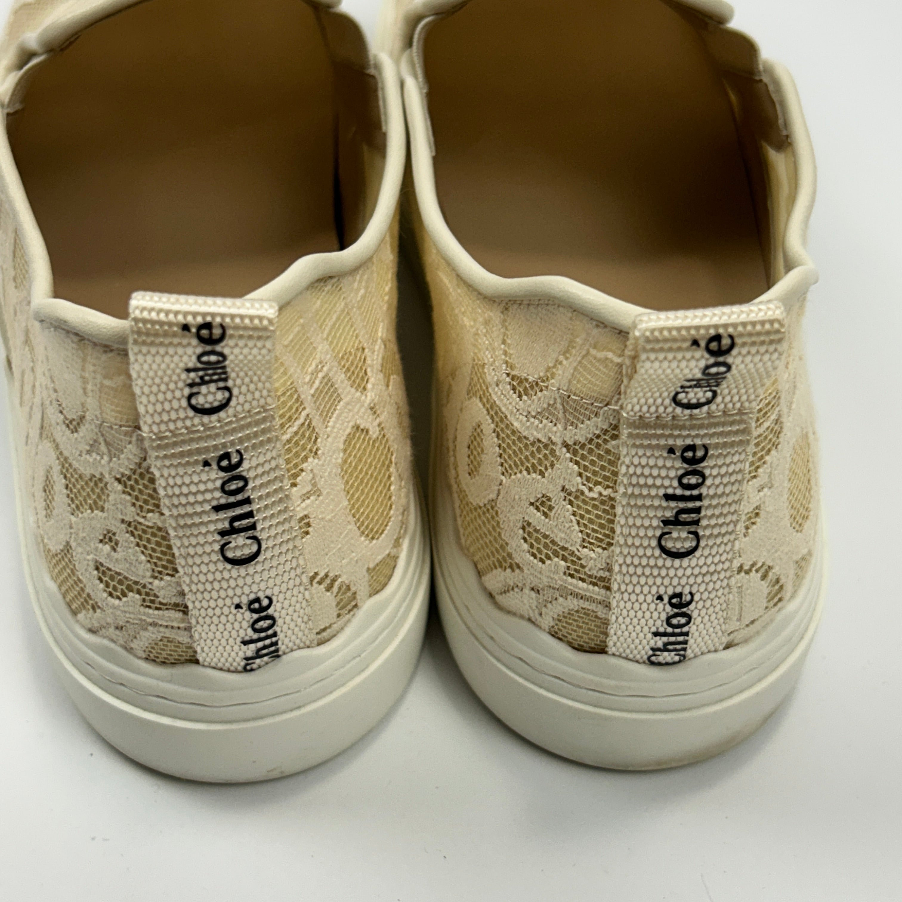 Chloe Cream Lace Lauren Skater Trainers 41