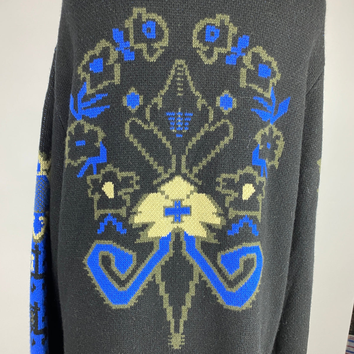 Etro New £810 Black Blue Bohemian Wool Jacquard Cardigan M-XL