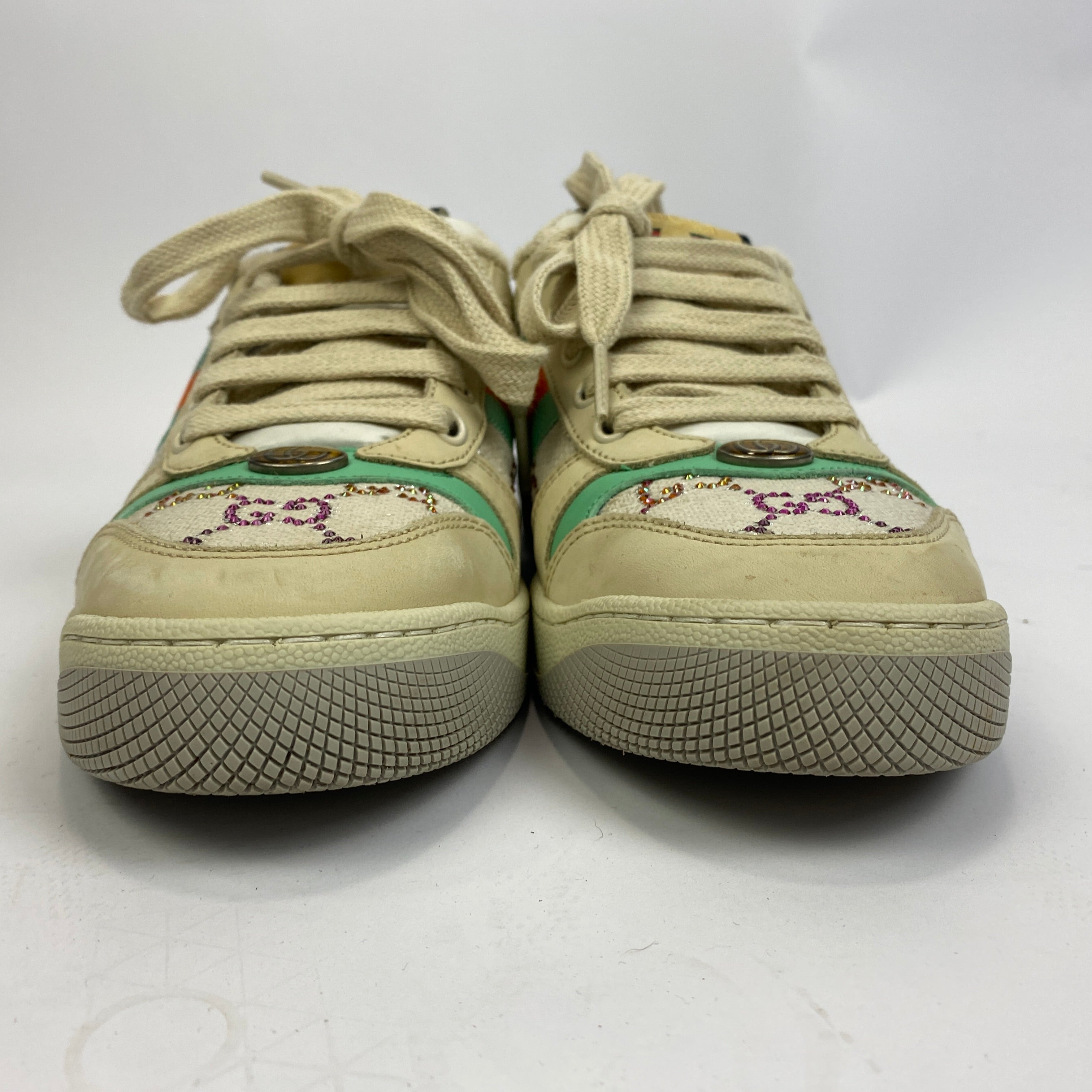 Gucci £880 Cream & Mint GG Screener Trainers 38
