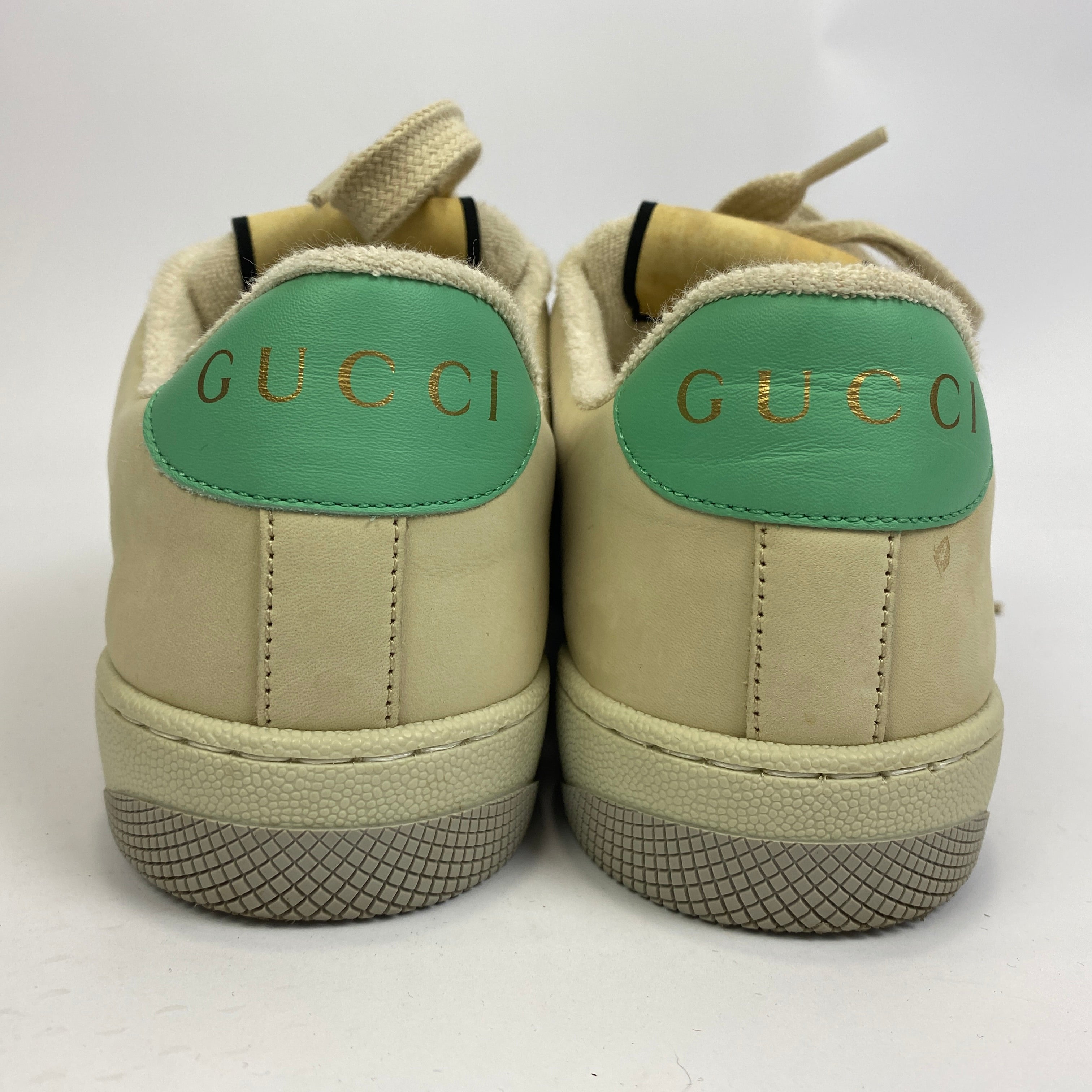 Gucci £880 Cream & Mint GG Screener Trainers 38