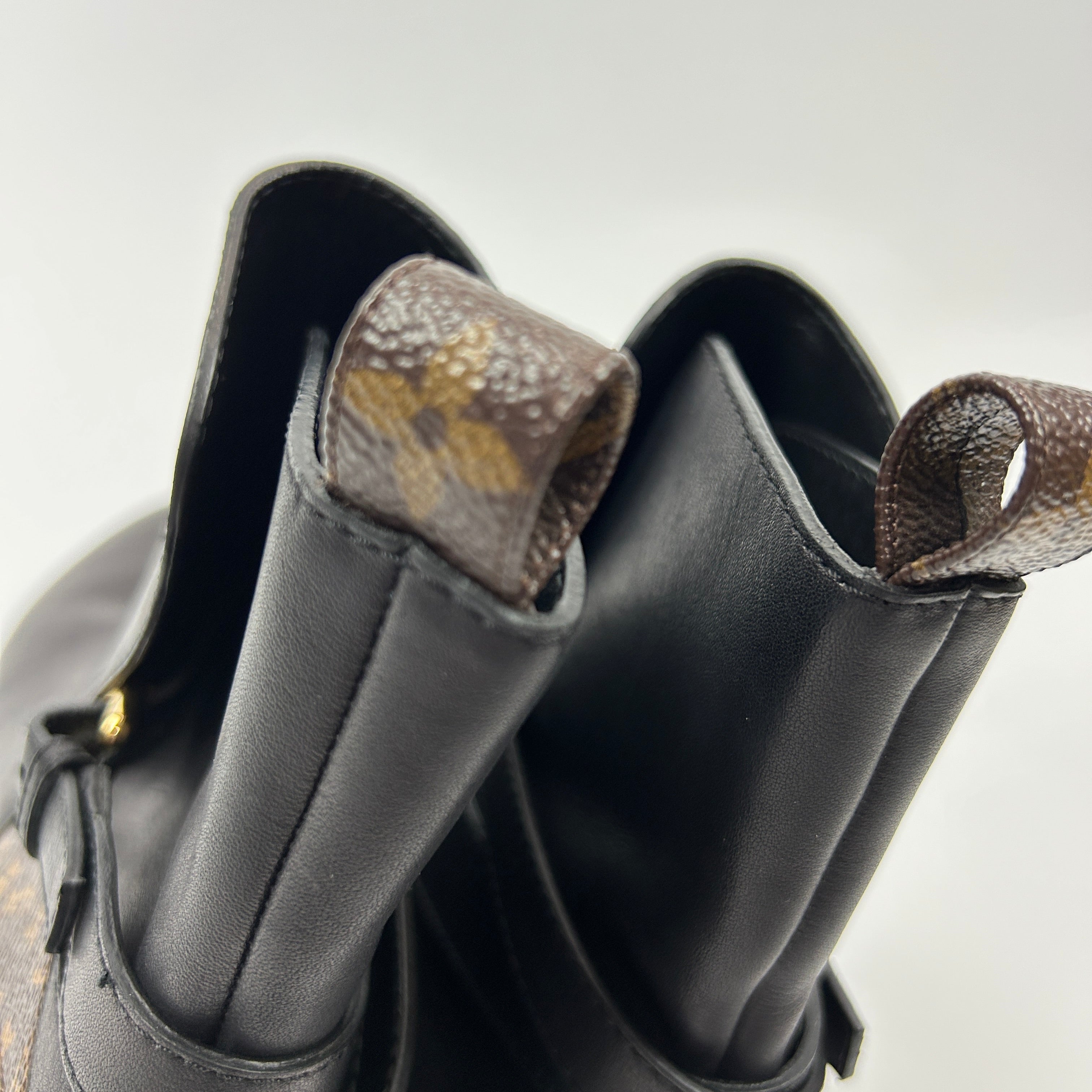 Louis Vuitton Black Leather Monogram Strap Ankle Boots 38.5