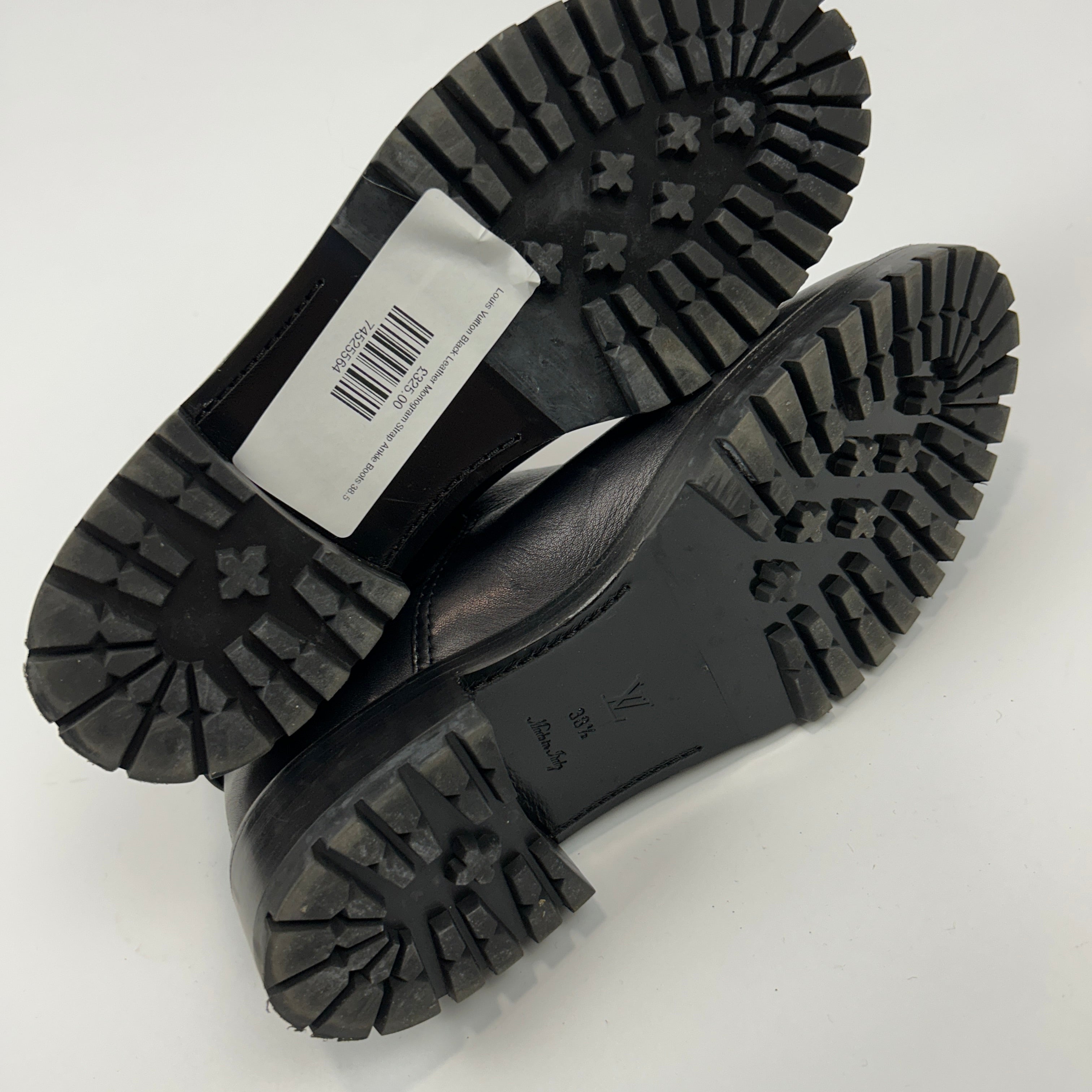 Louis Vuitton Black Leather Monogram Strap Ankle Boots 38.5