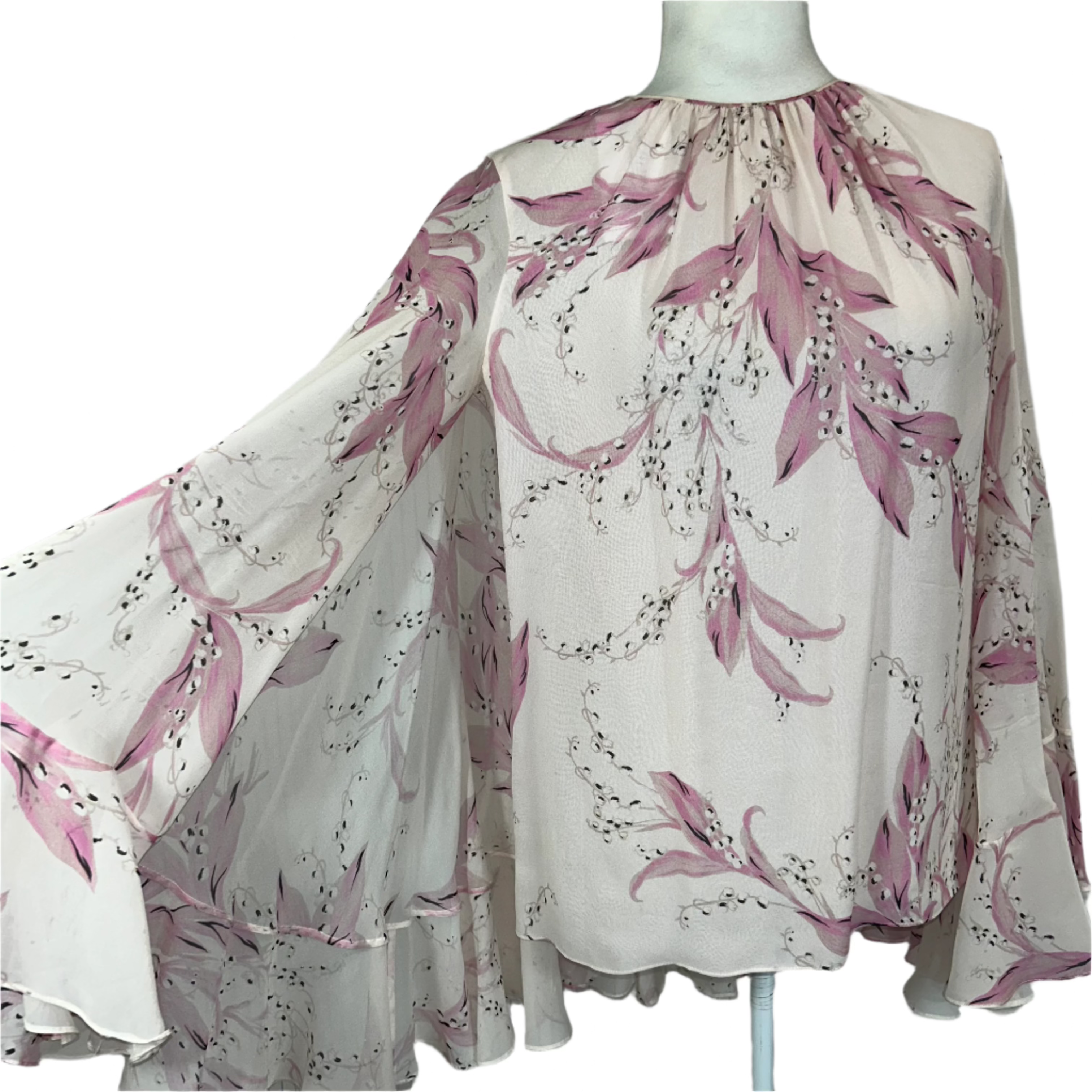 Giambattista Valli Pink Lily of the Valley Print Silk Top M