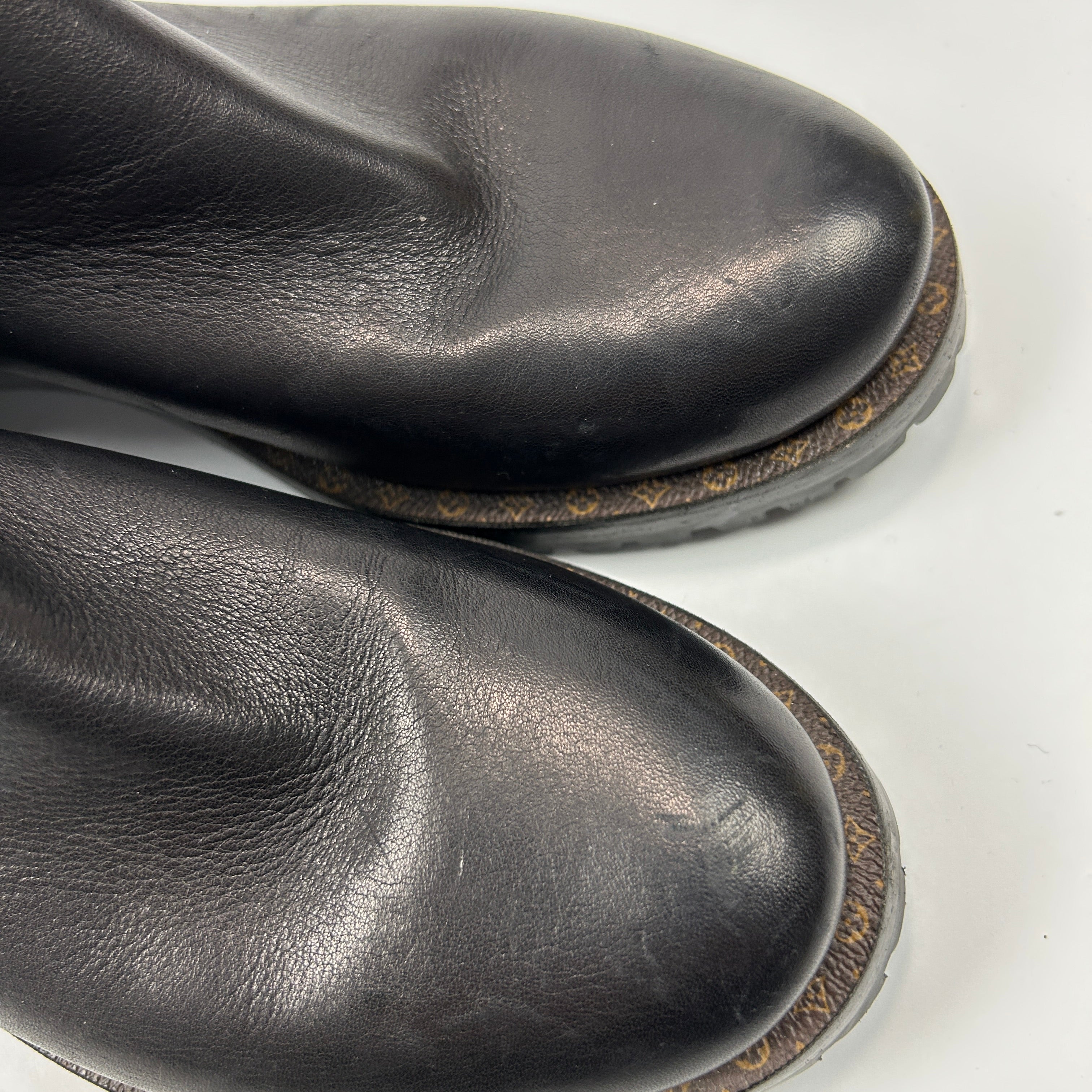 Louis Vuitton Black Leather Monogram Strap Ankle Boots 38.5