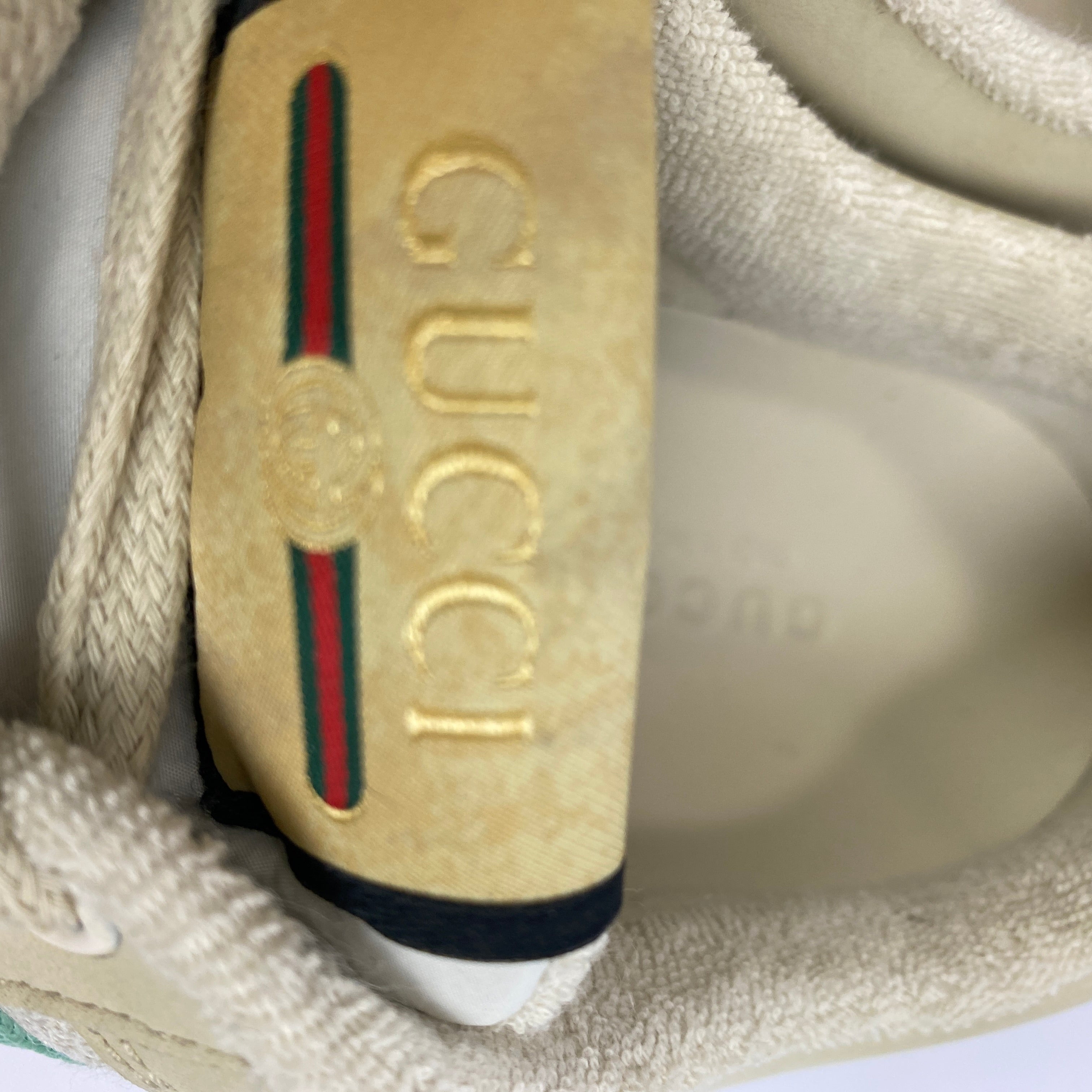 Gucci £880 Cream & Mint GG Screener Trainers 38