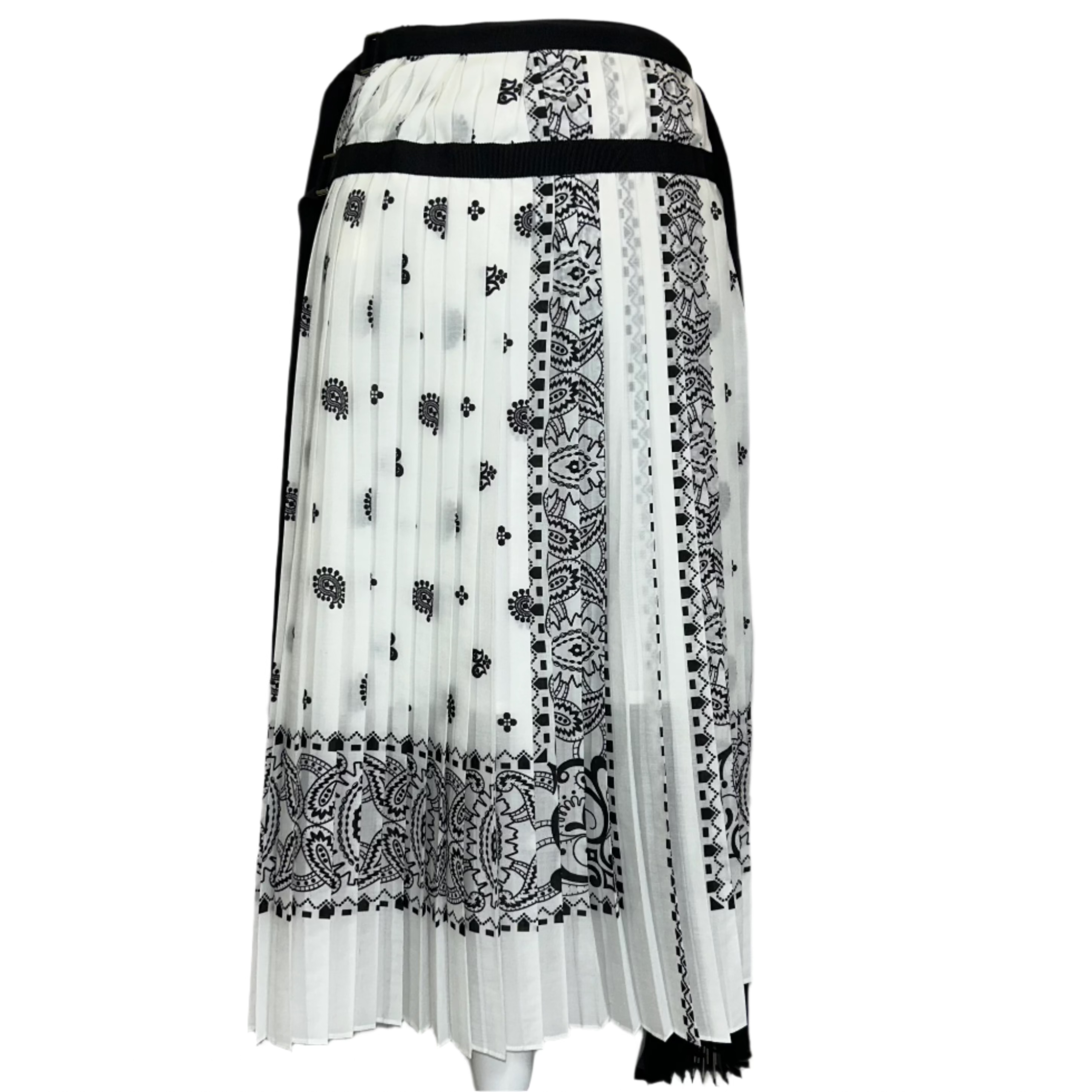 Sacai £835 Black & White Bandana Print Kilt Skirt S