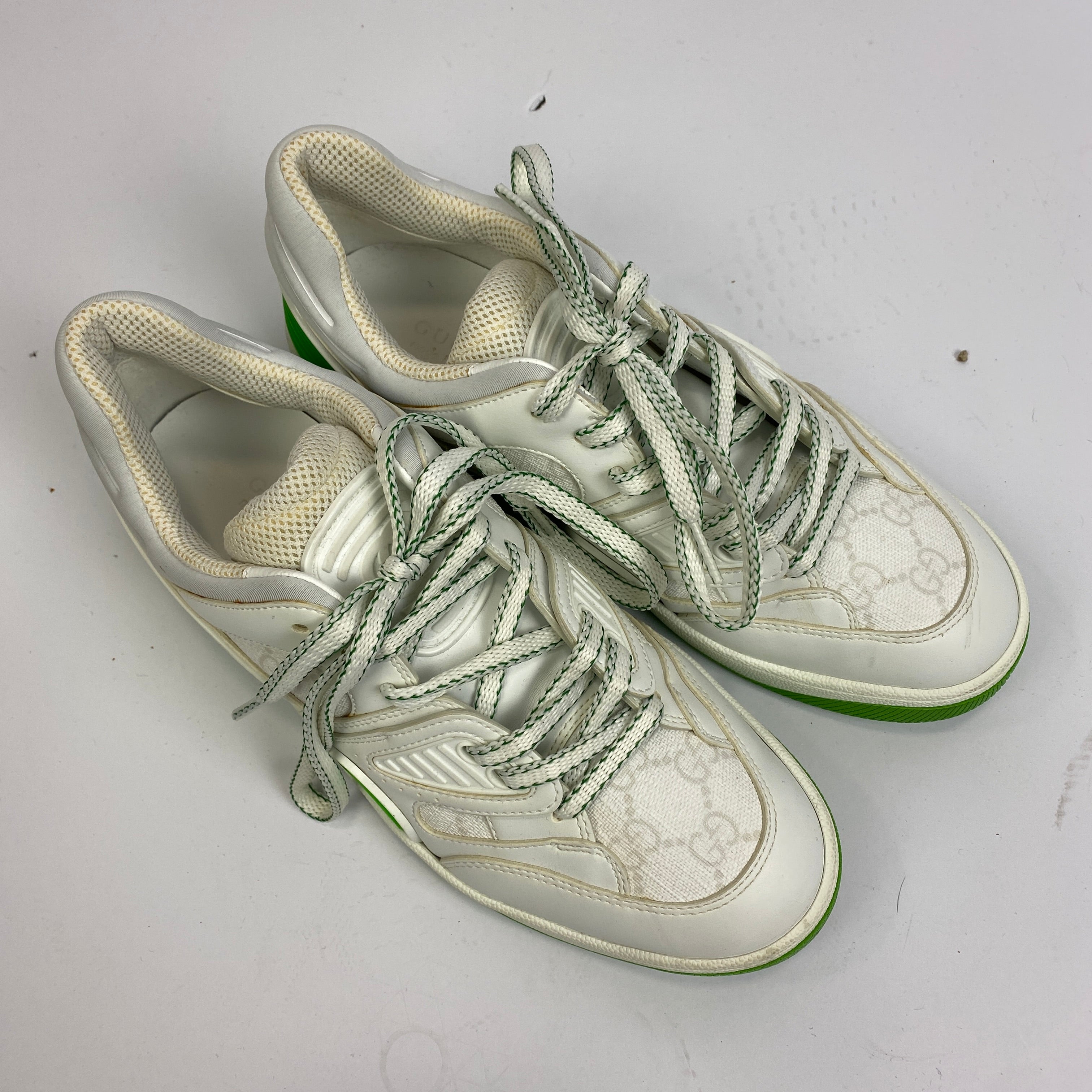 Gucci Green & White Demetra GG Basket Trainers 38