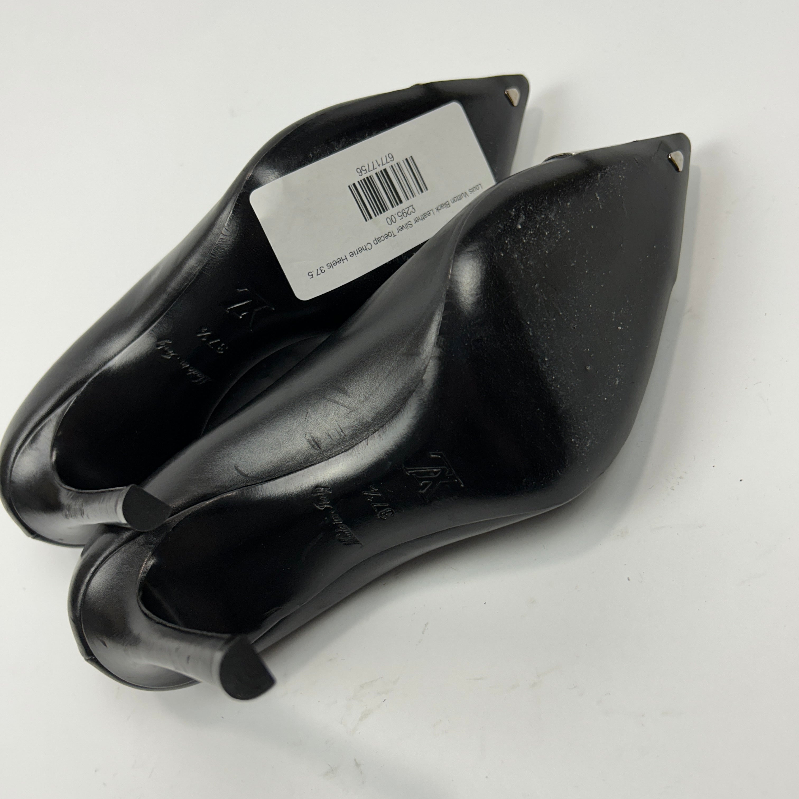 Louis Vuitton Black Leather Silver Toecap Cherie Heels 37.5