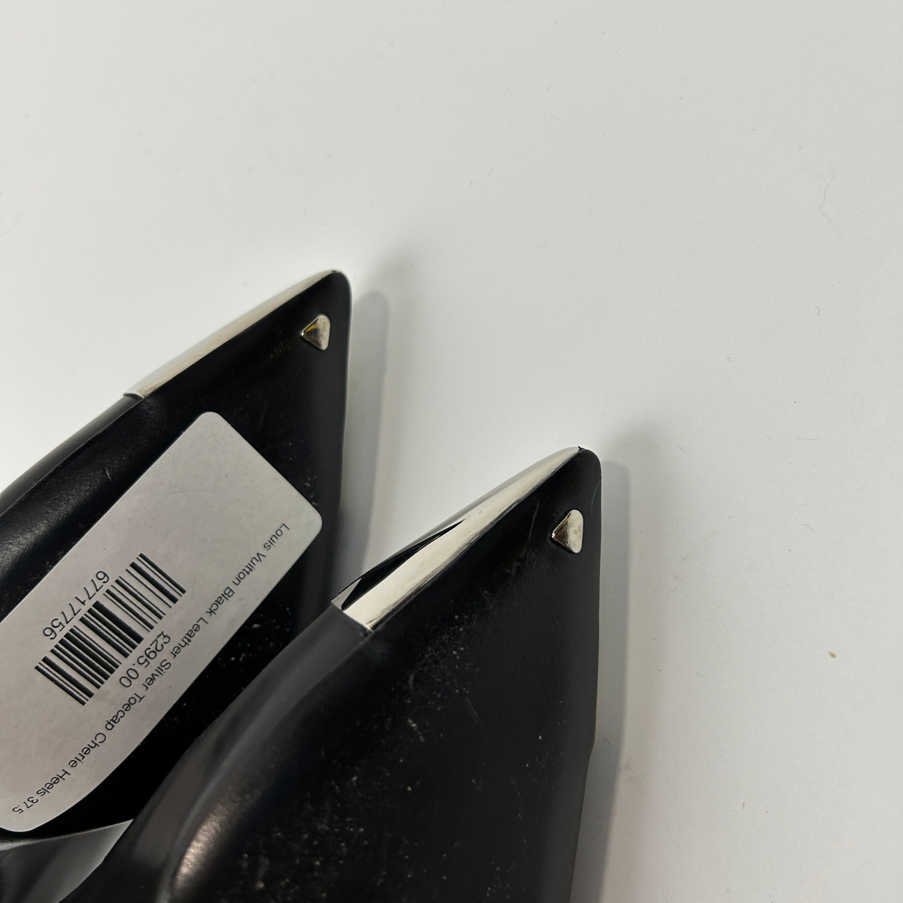 Louis Vuitton Black Leather Silver Toecap Cherie Heels 37.5