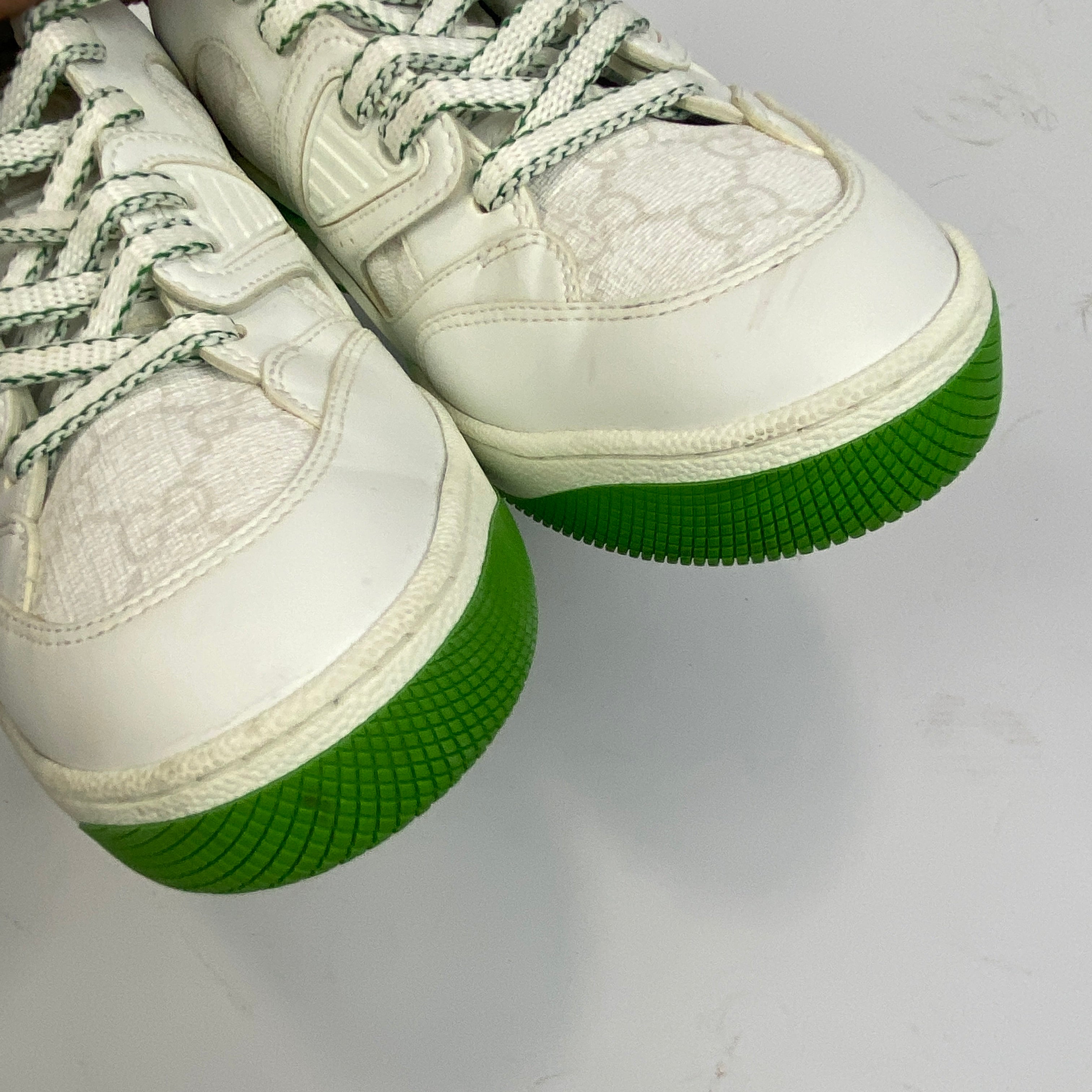 Gucci Green & White Demetra GG Basket Trainers 38