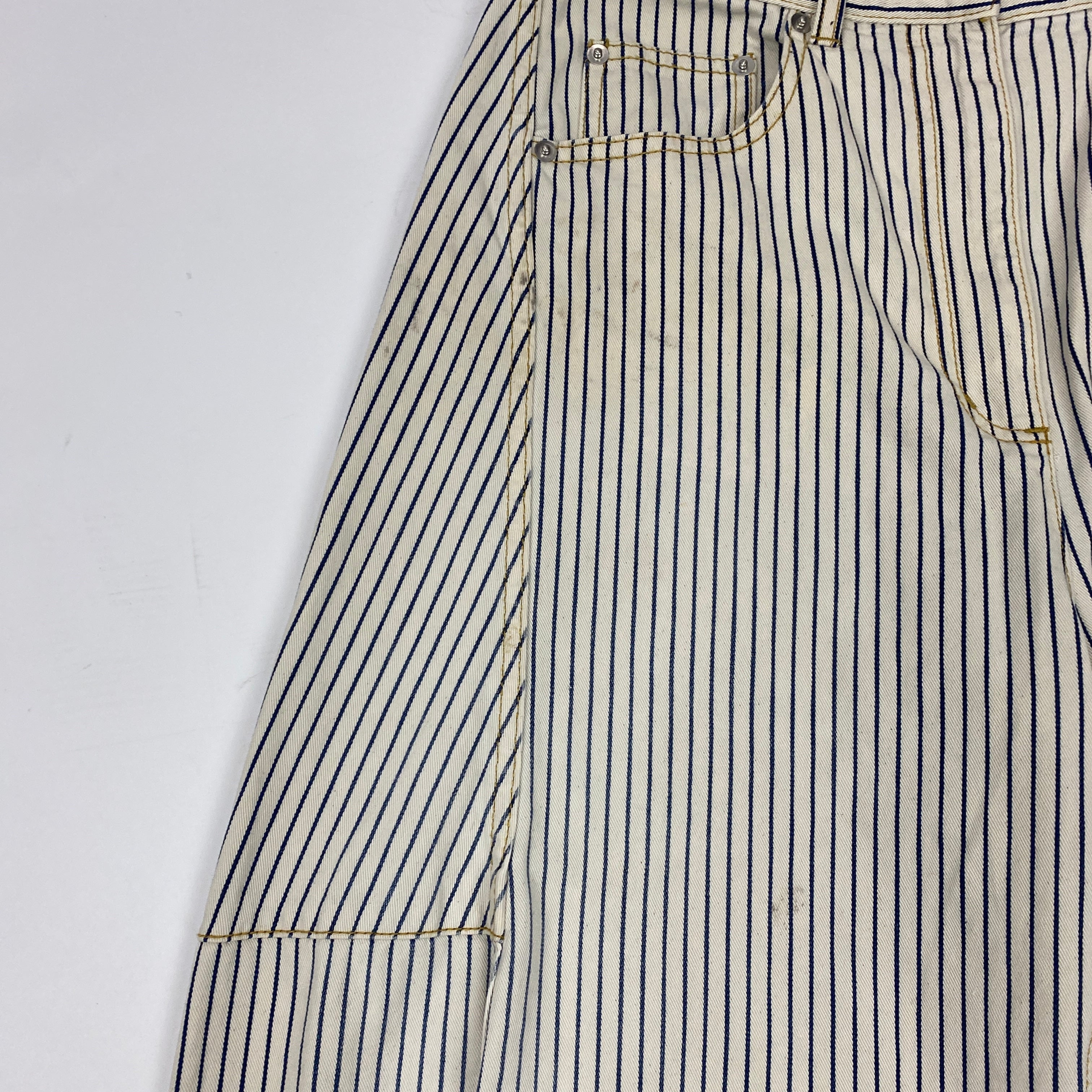 Tibi New £385 Natural & Indigo Pinstripe Curve Leg Sid Pants 27R