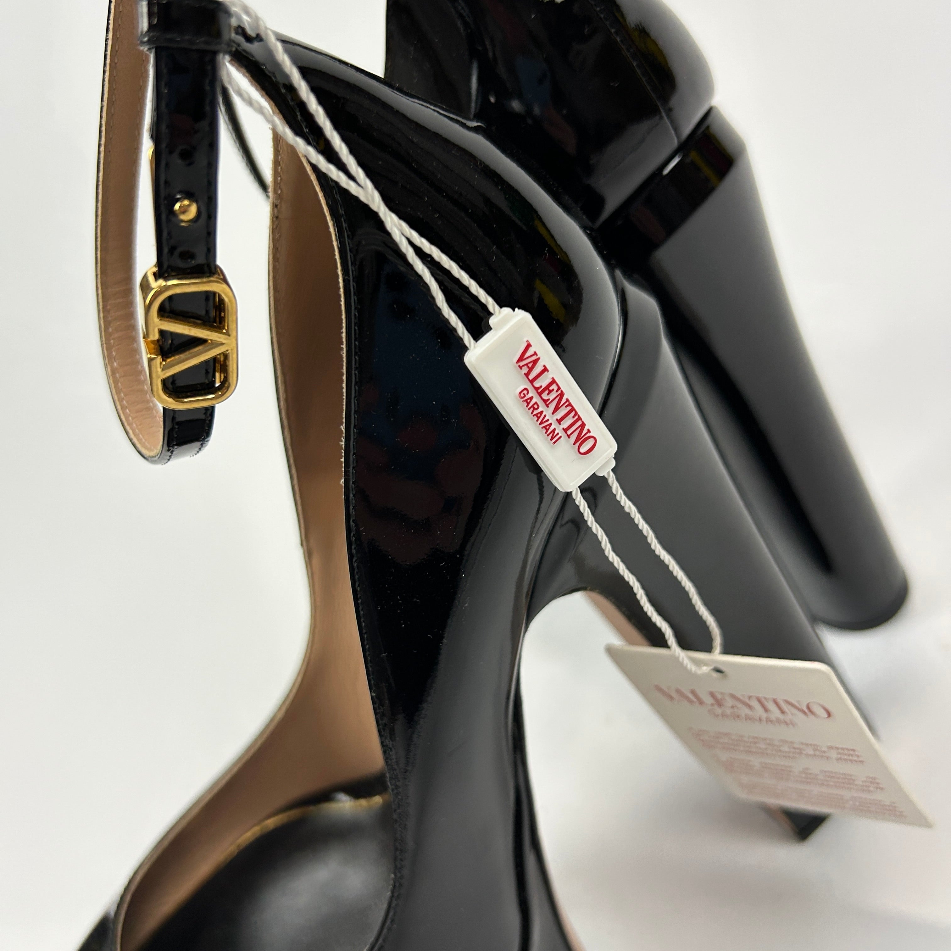 Valentino New £1360 Black Patent Tan-Go Platform Heels 38