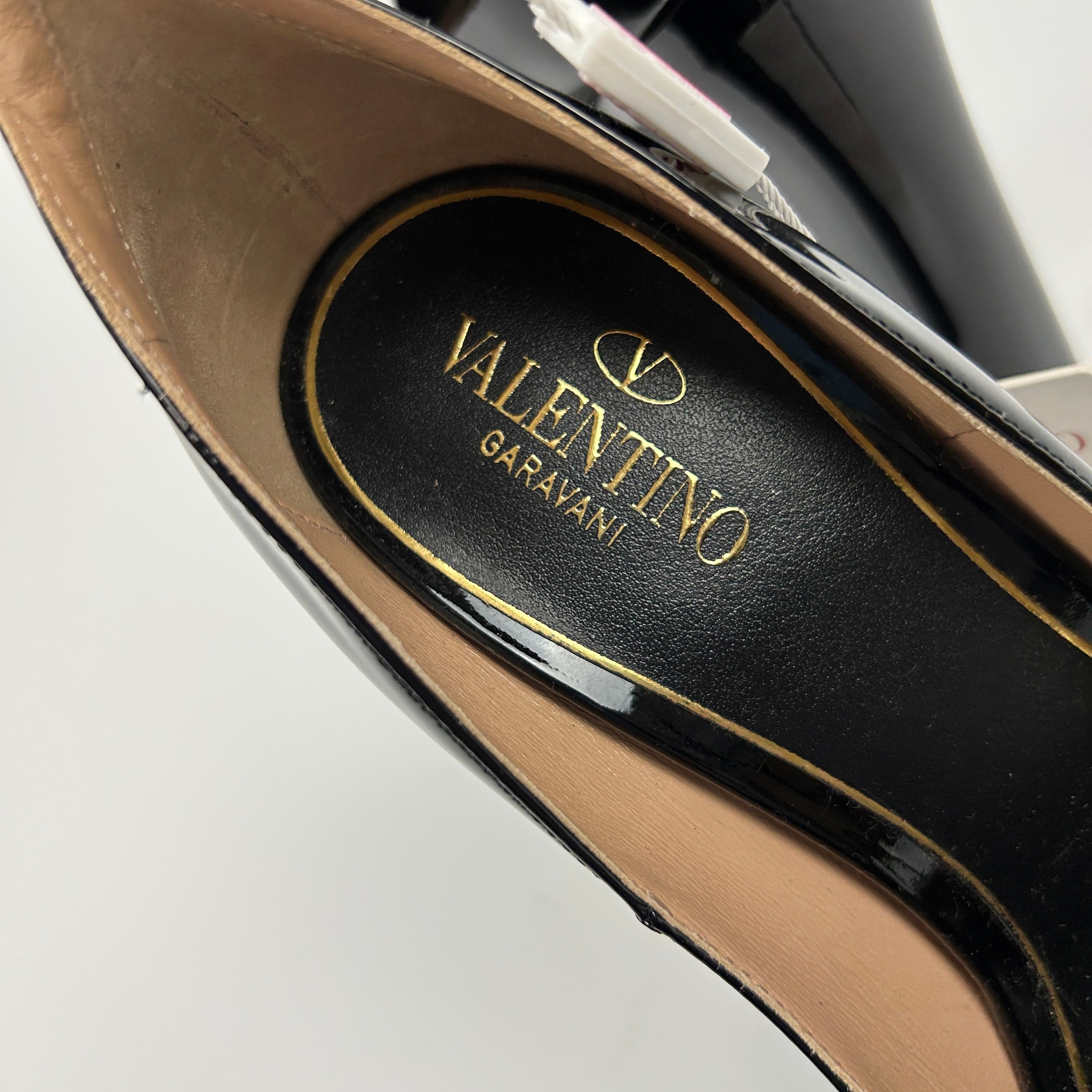 Valentino New £1360 Black Patent Tan-Go Platform Heels 38