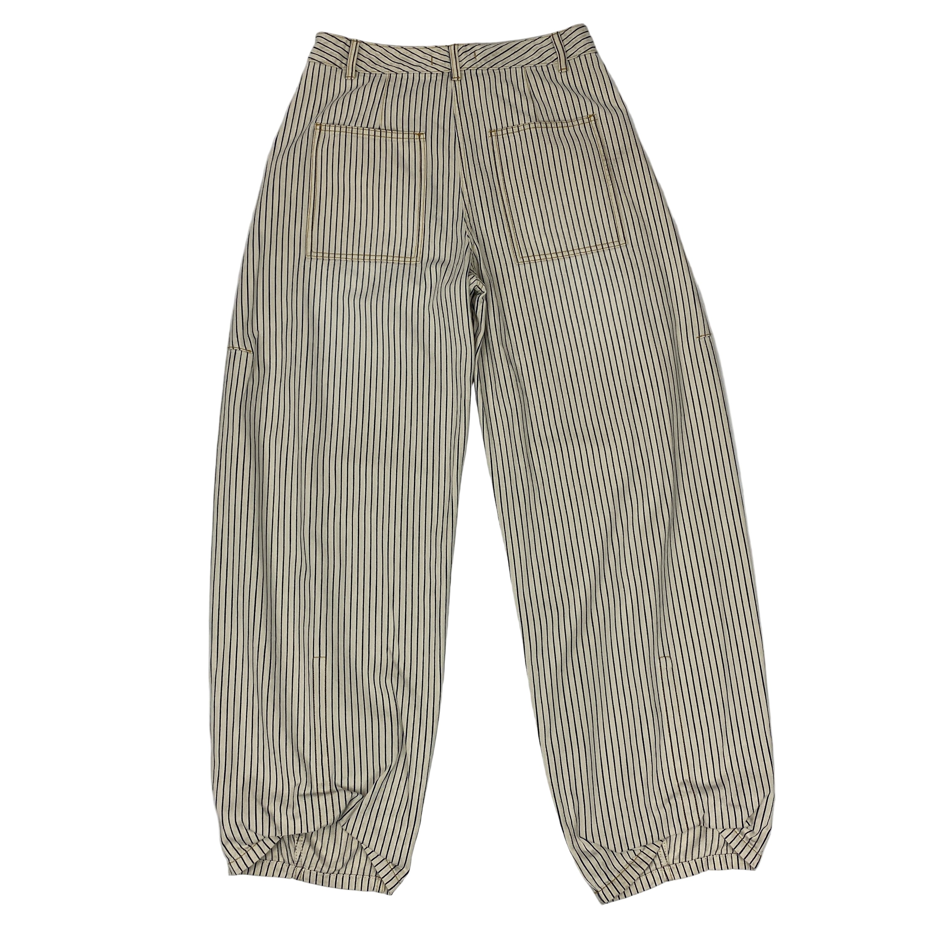 Tibi New £385 Natural & Indigo Pinstripe Curve Leg Sid Pants 27R