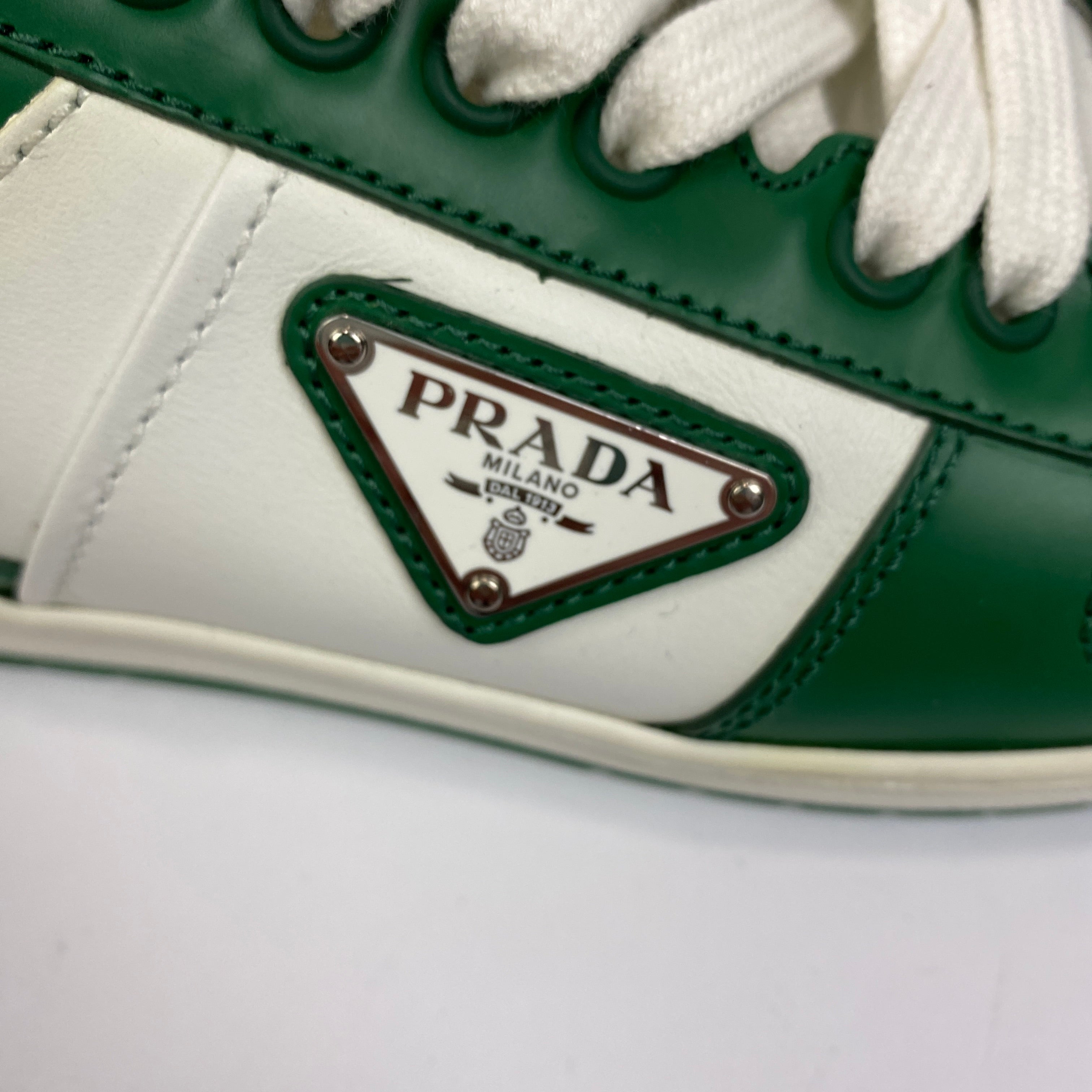 Prada £850 Green & White Leather Downtown Trainers 38