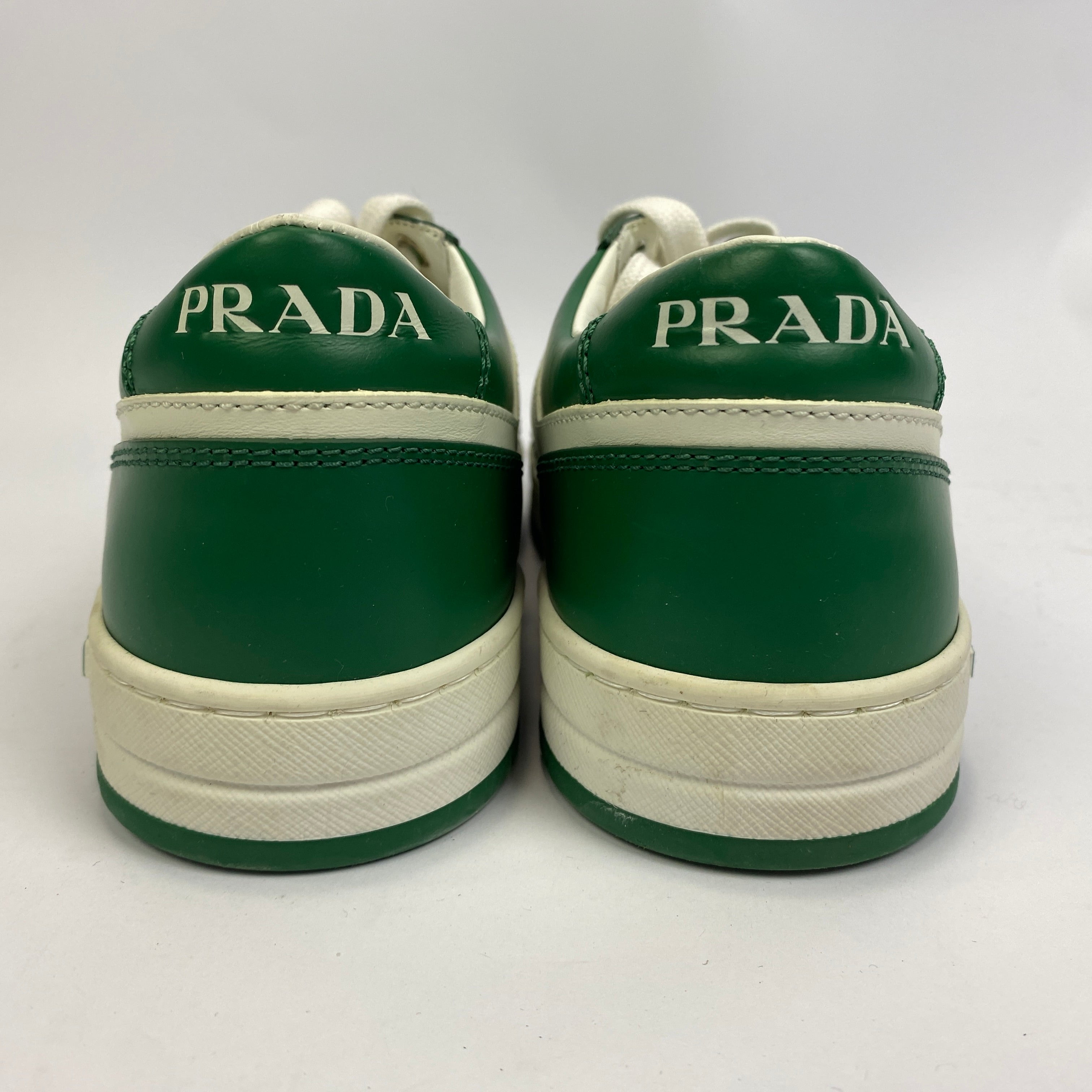 Prada £850 Green & White Leather Downtown Trainers 38