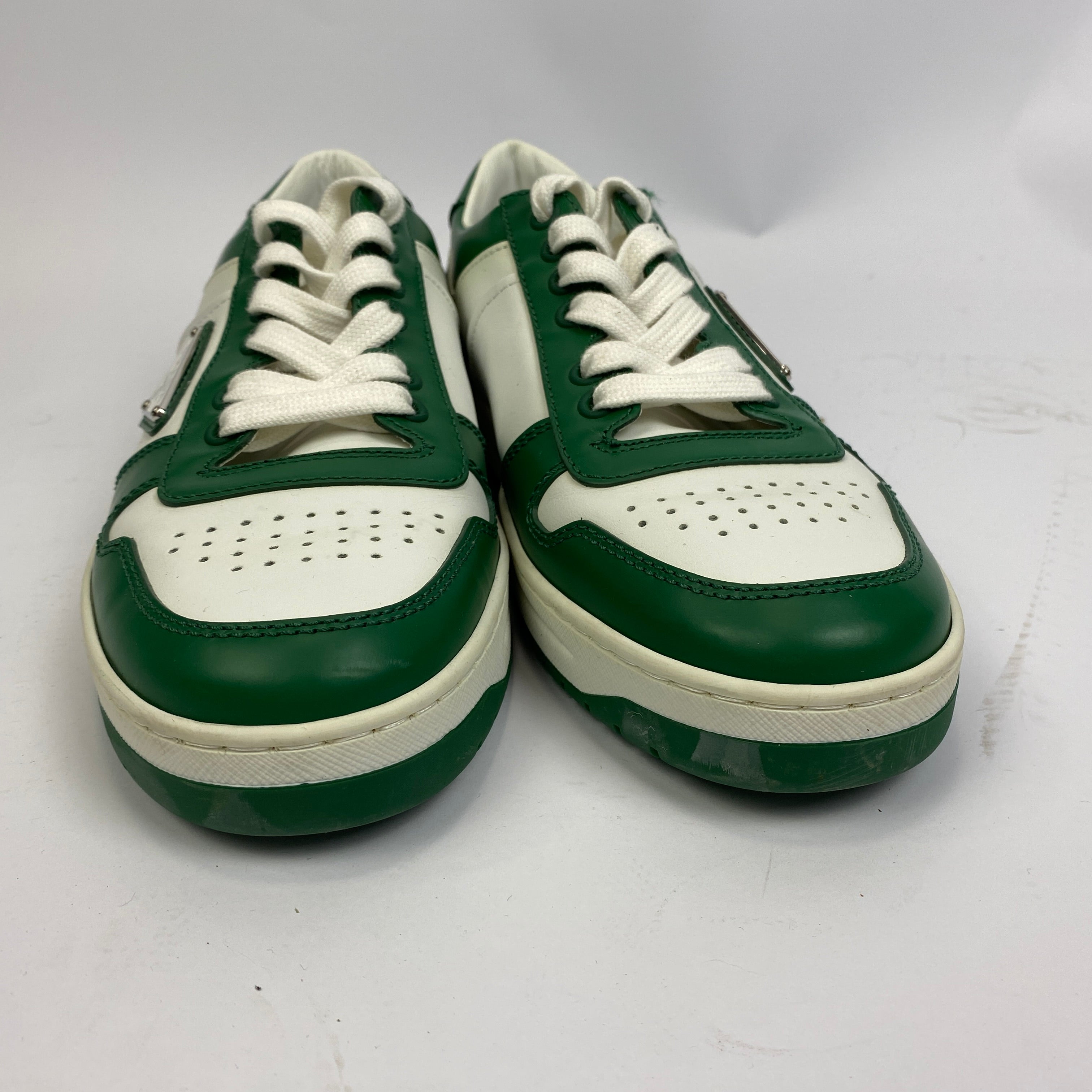 Prada £850 Green & White Leather Downtown Trainers 38