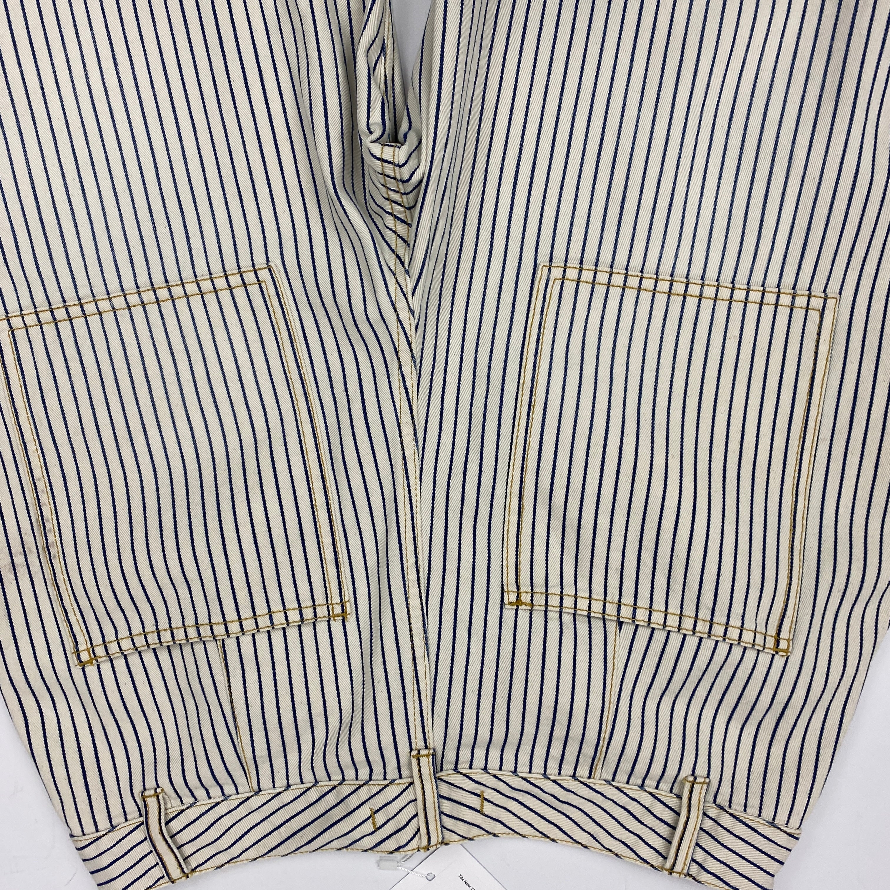 Tibi New £385 Natural & Indigo Pinstripe Curve Leg Sid Pants 27R