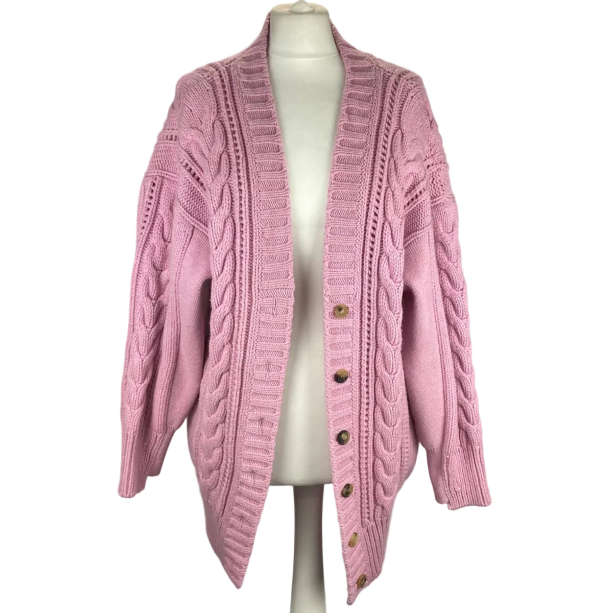 Alexander McQueen Sorbet Chunky Cable Wool Knit Cardigan L