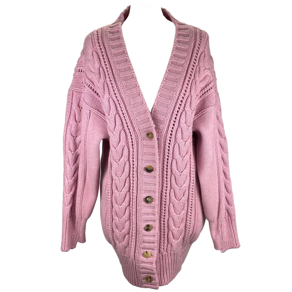 Alexander McQueen Sorbet Chunky Cable Wool Knit Cardigan L