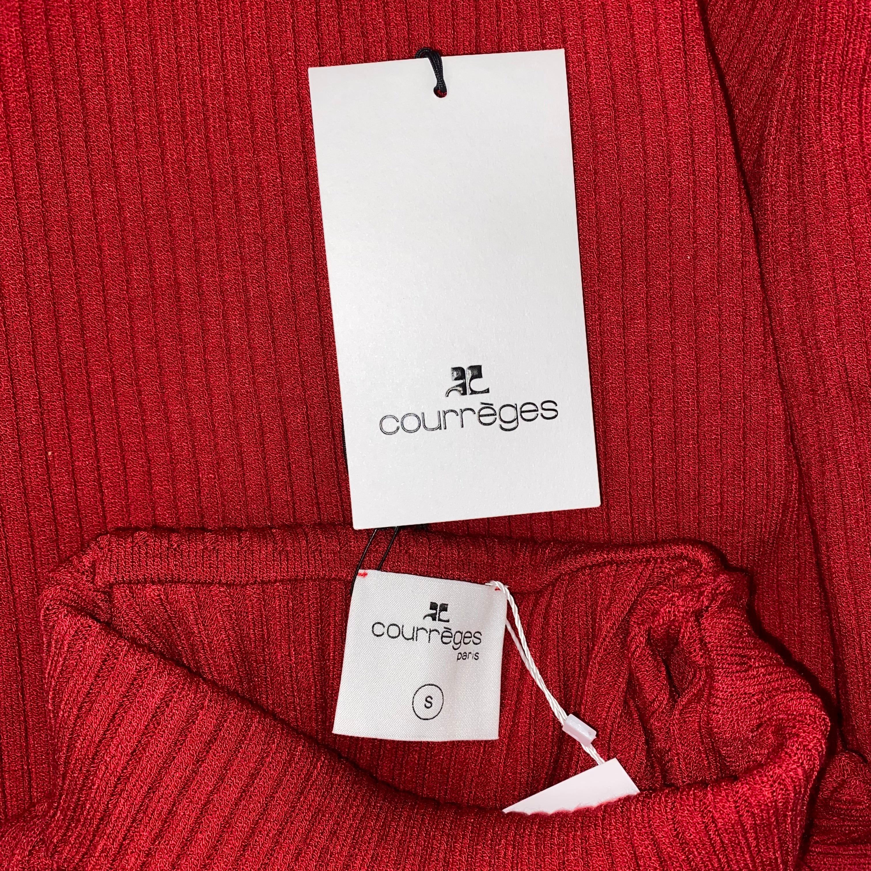 Courreges £320 Red Thick Rib Polo Neck Re-Edition Sweater XS/S