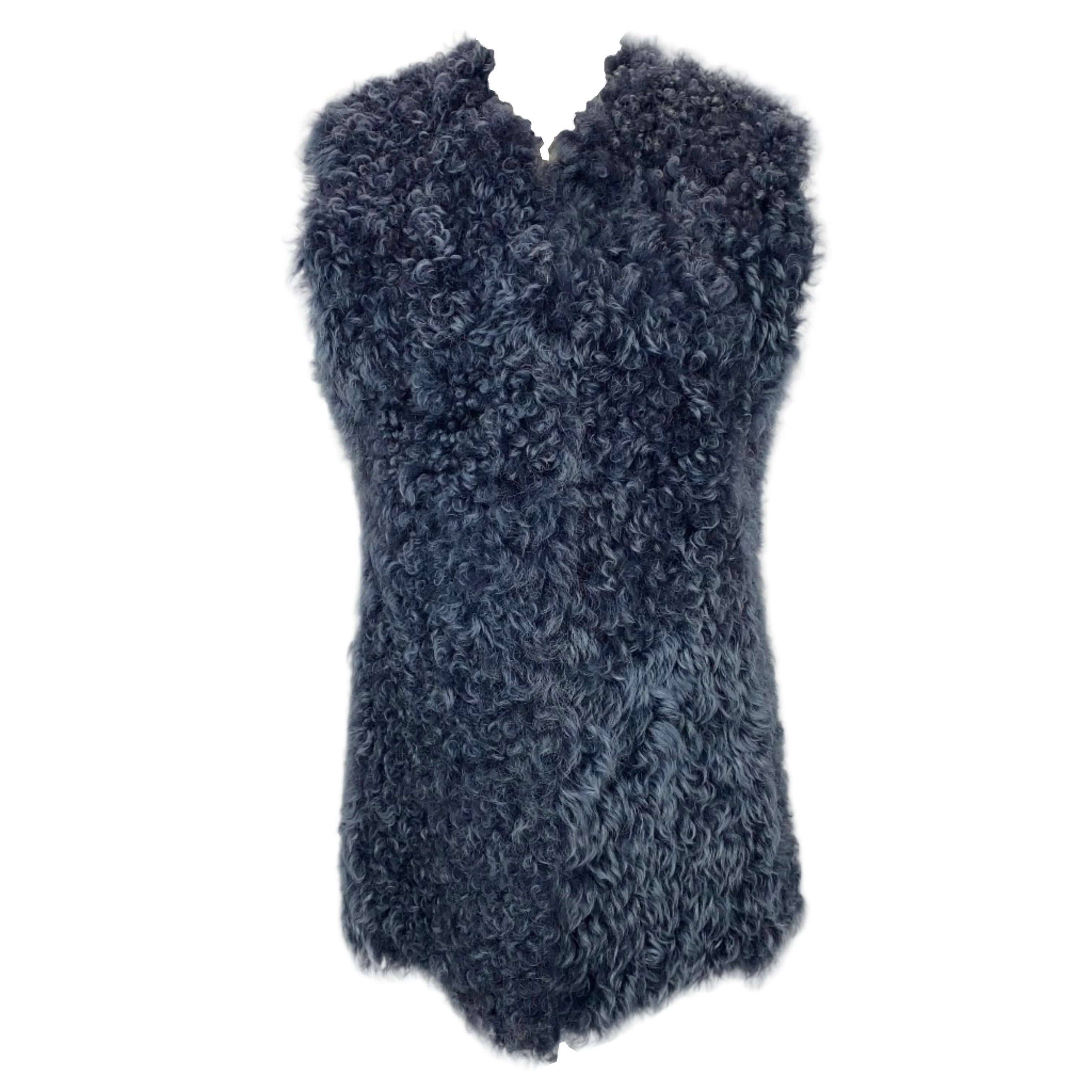 Valentino New Soft Grey Curly Shearing Longline Gilet XS