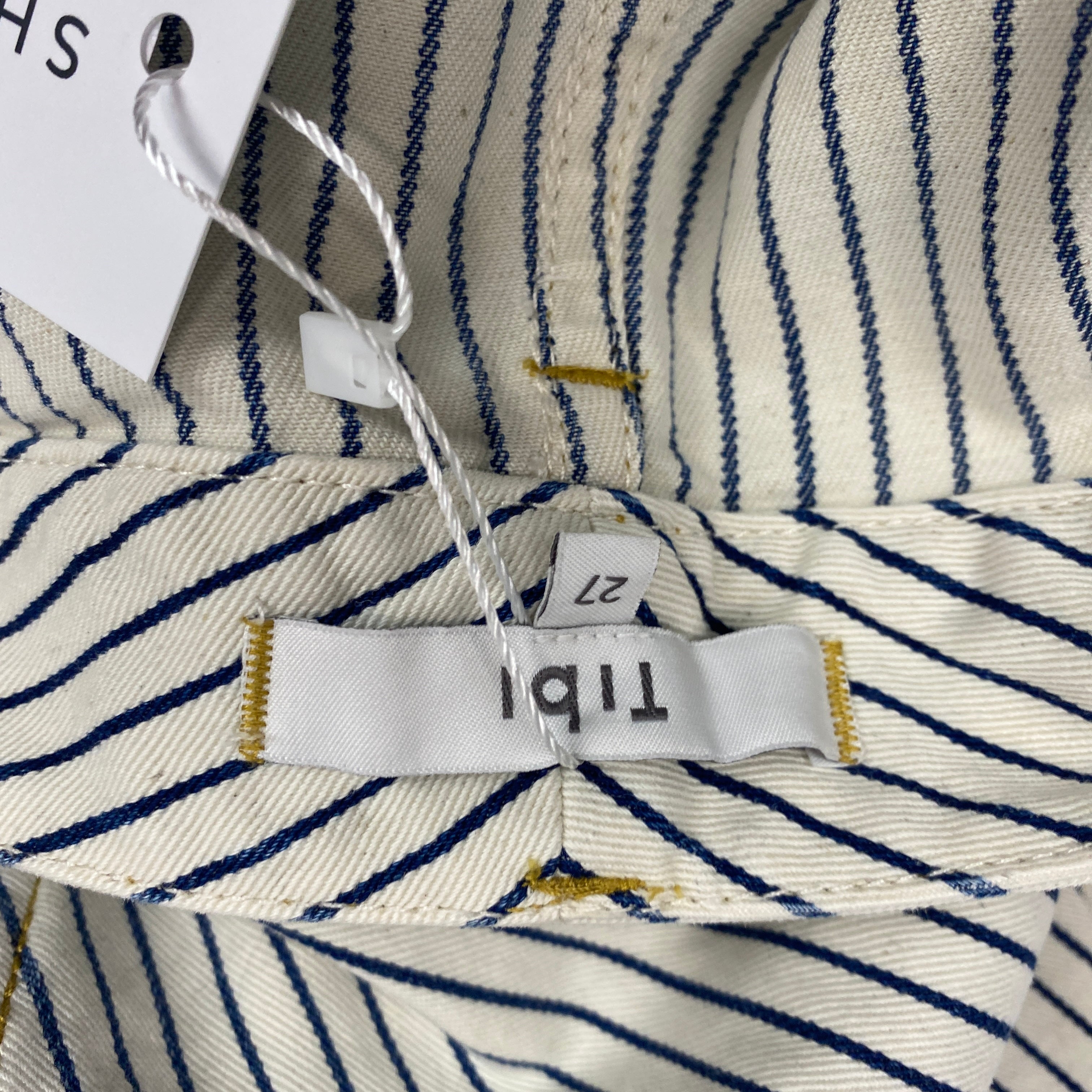 Tibi New £385 Natural & Indigo Pinstripe Curve Leg Sid Pants 27R