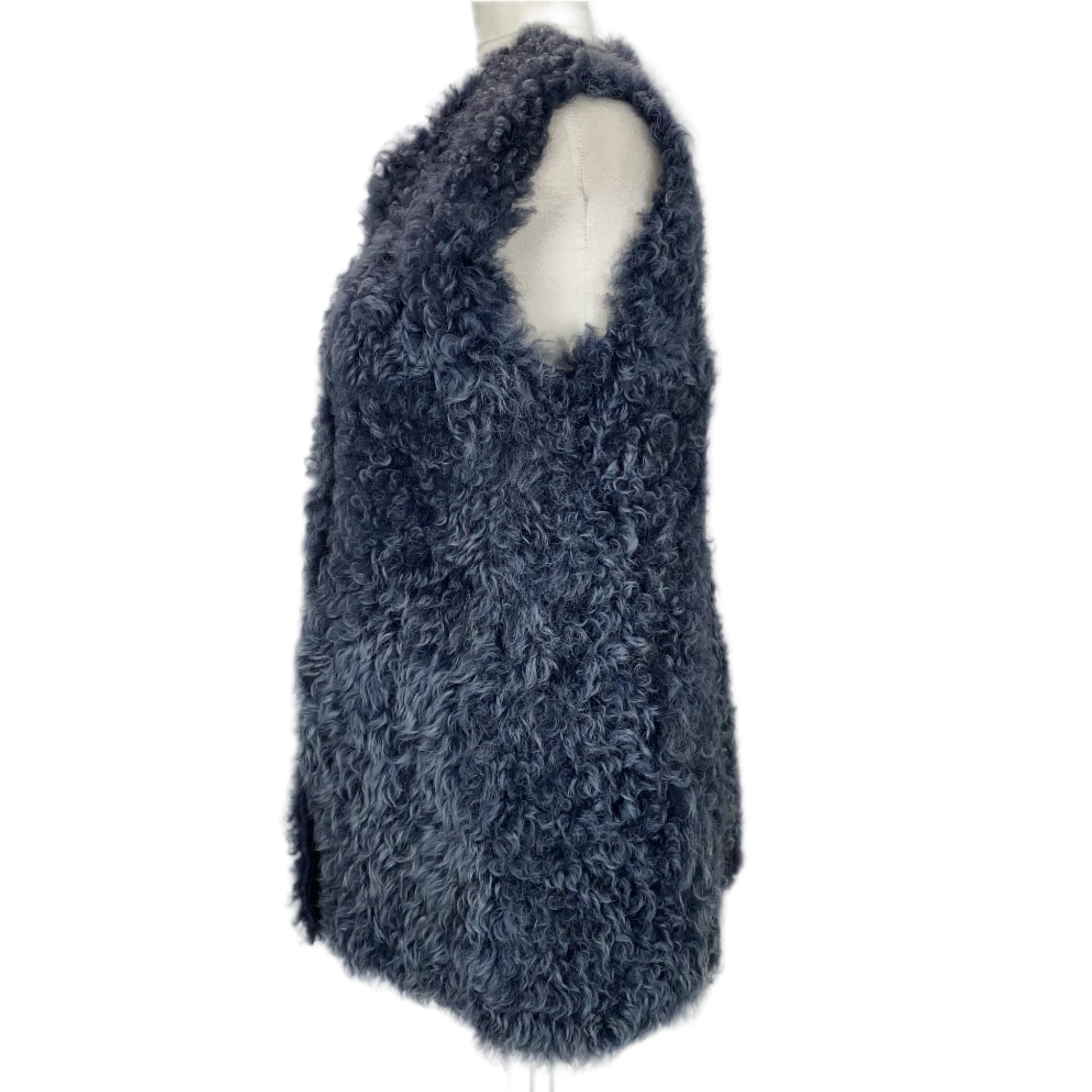 Valentino New Soft Grey Curly Shearing Longline Gilet XS