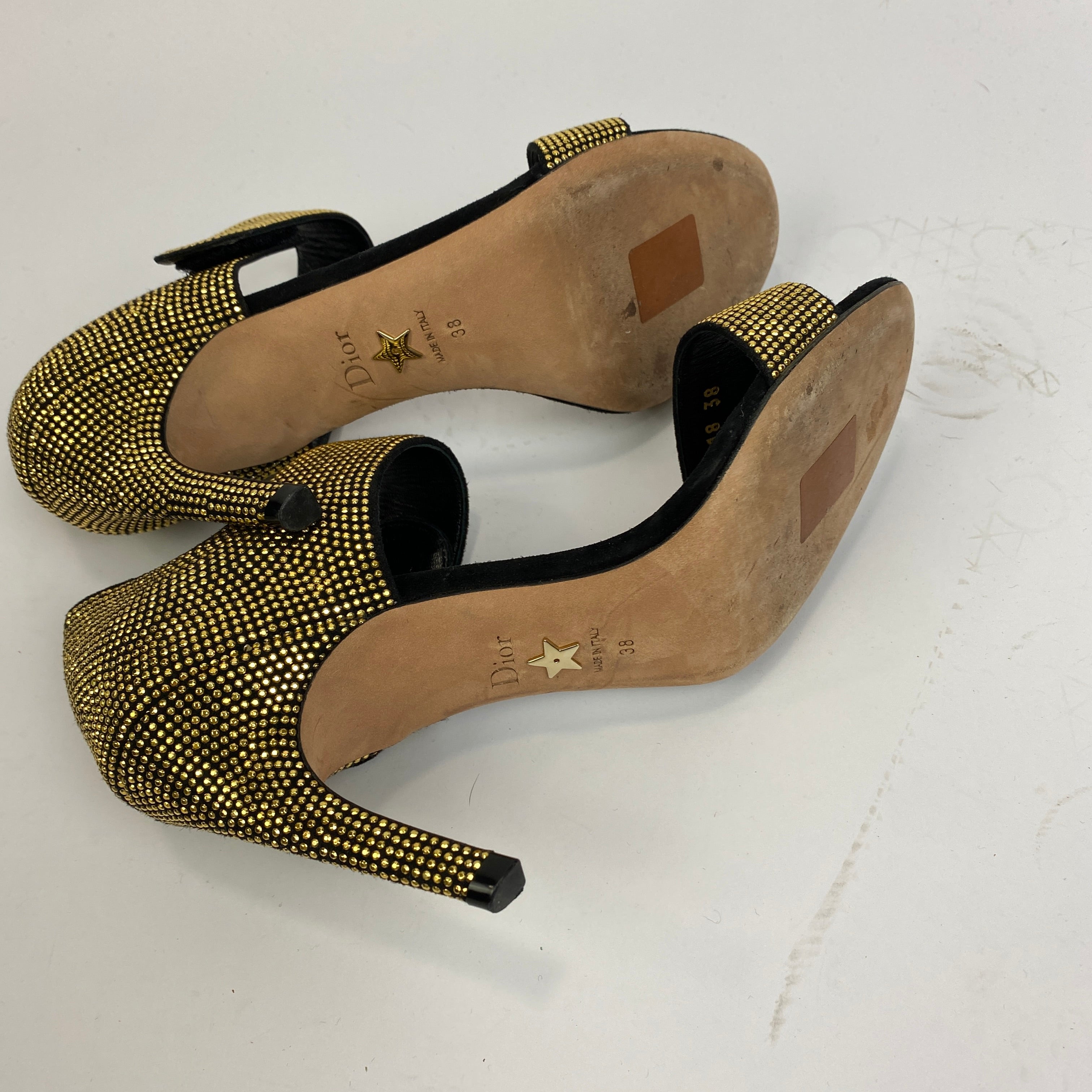 Christian Dior £695 Black & Gold Couture Choc Sandals 38