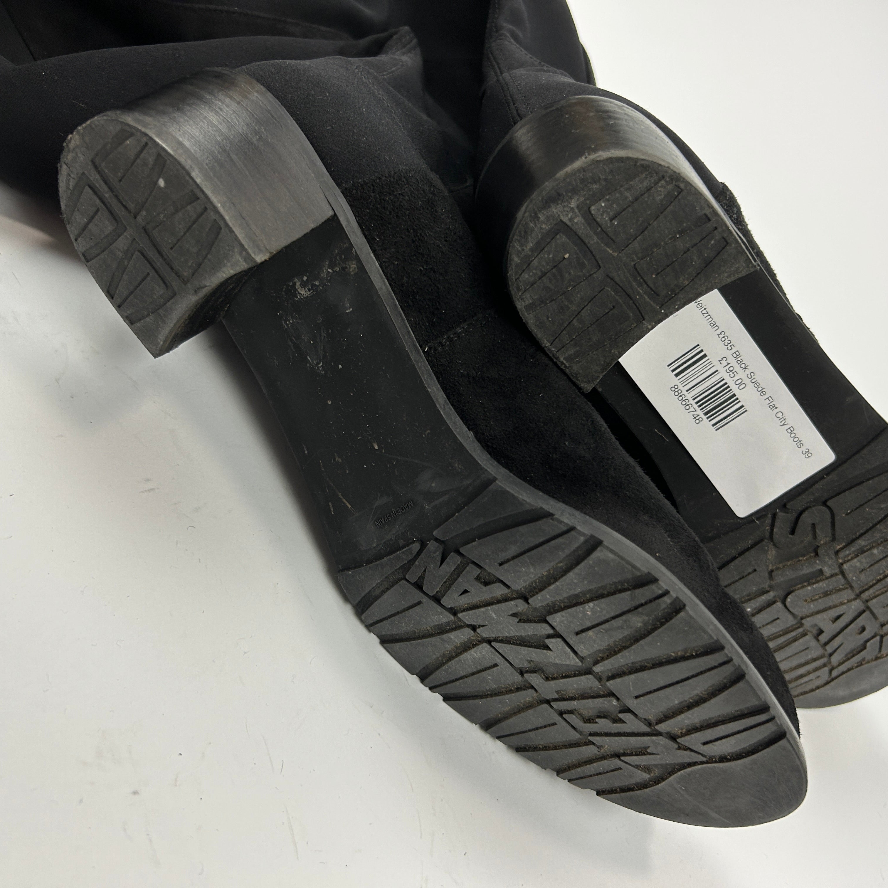 Stuart Weitzman £635 Black Suede Flat City Boots 39