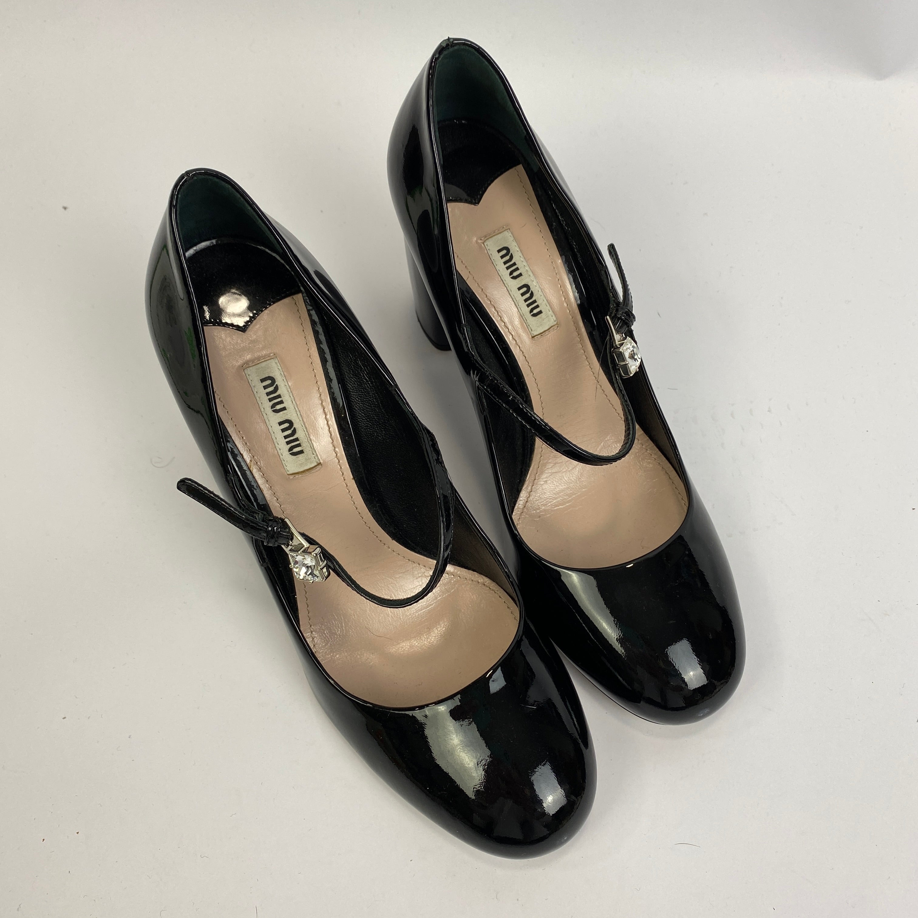 Miu Miu Black Patent Maryjane Block Heels 38