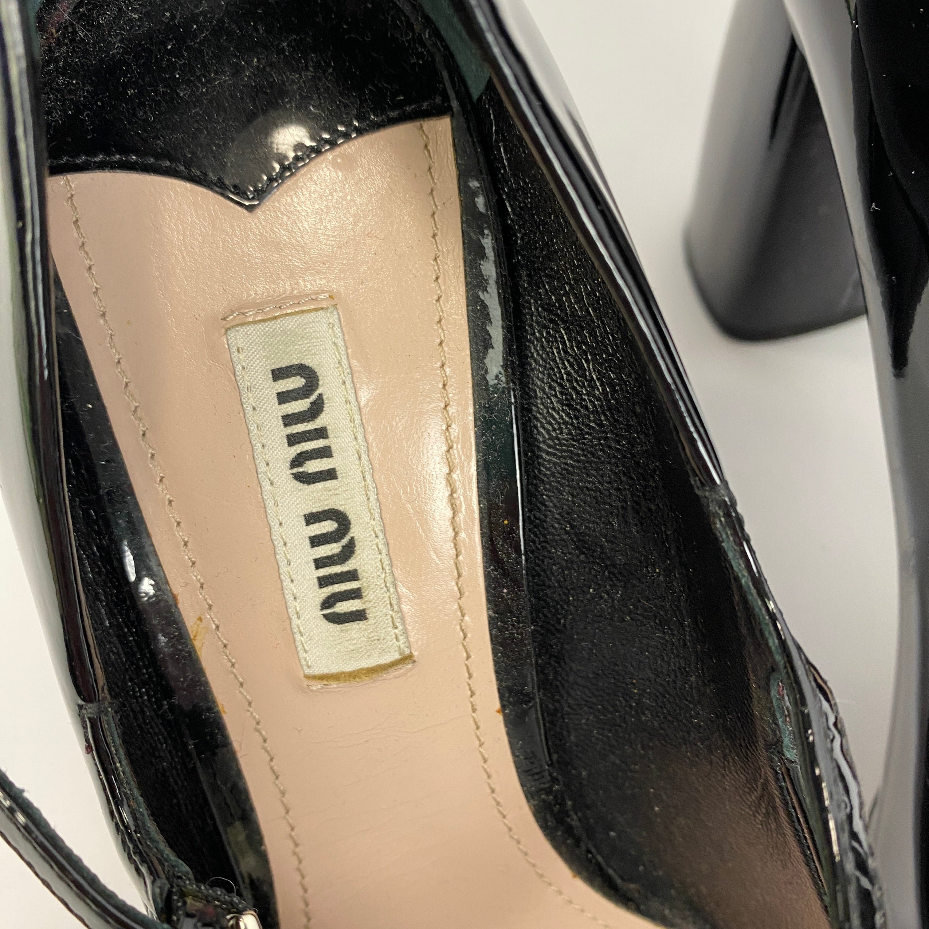 Miu Miu Black Patent Maryjane Block Heels 38