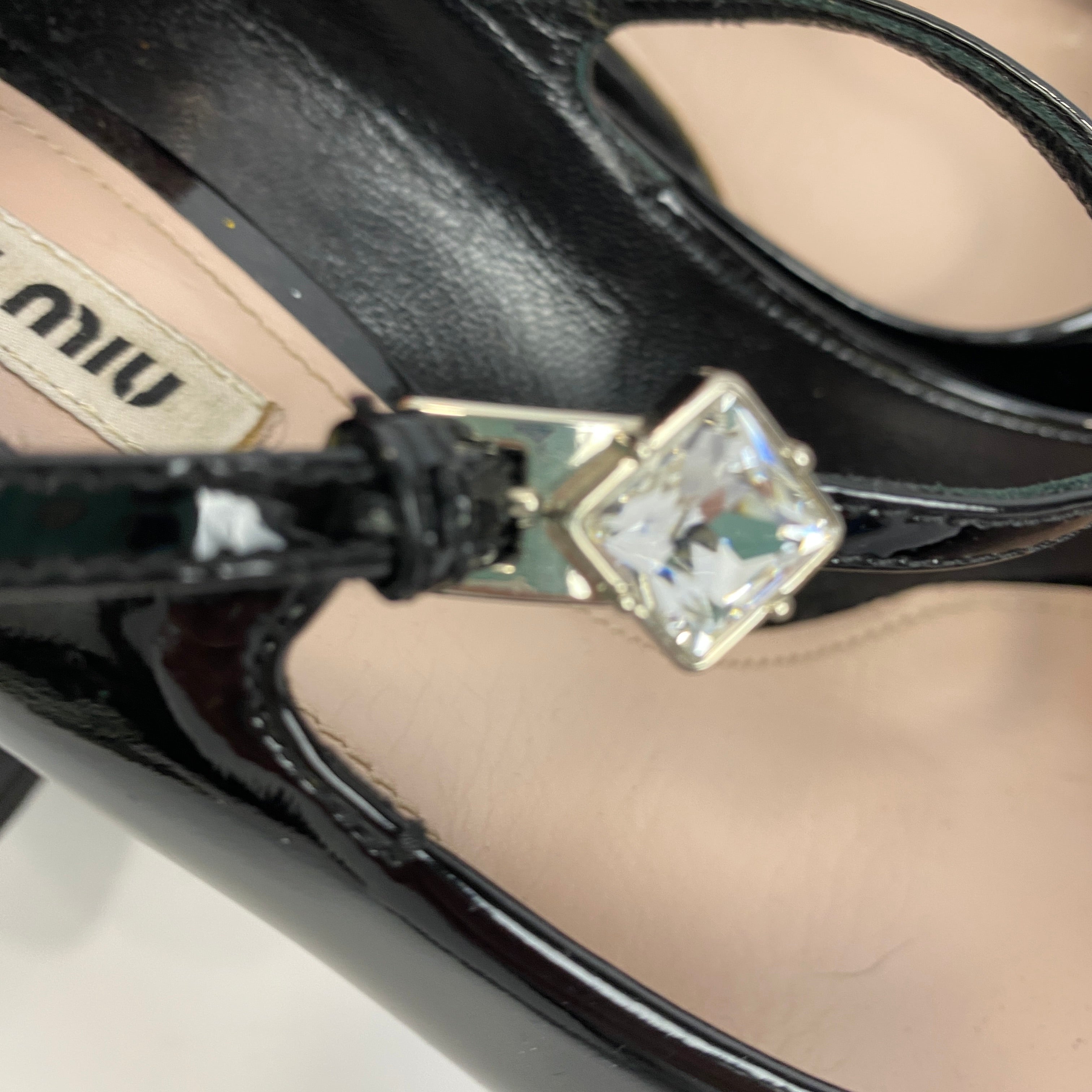 Miu Miu Black Patent Maryjane Block Heels 38