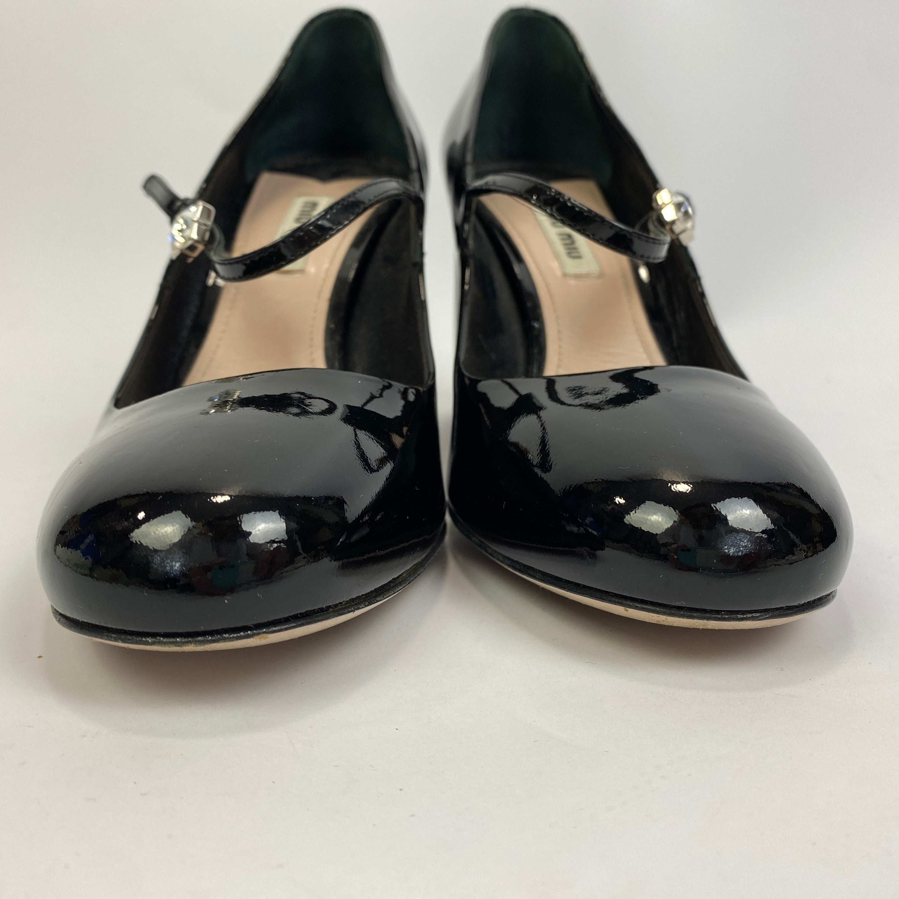 Miu Miu Black Patent Maryjane Block Heels 38