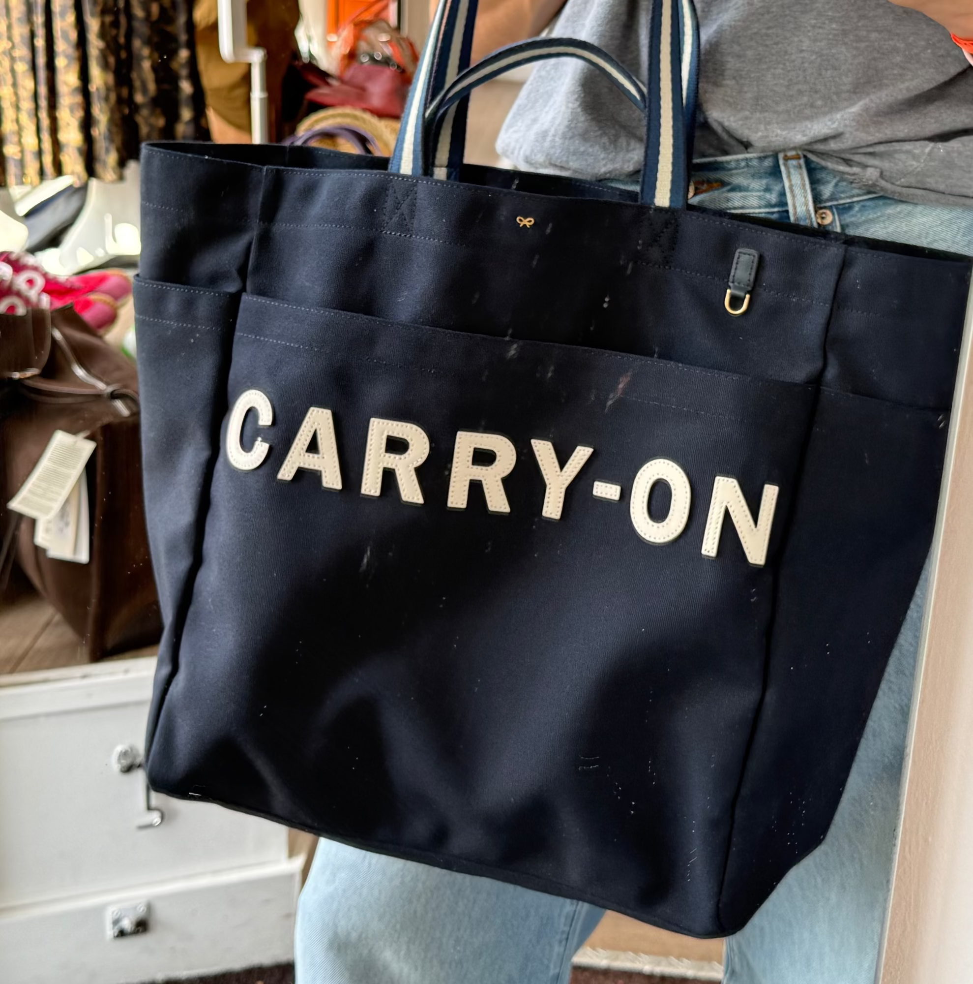 Anya Hindmarch £195 Navy Recycled Canvas Carry-On Tote Bag
