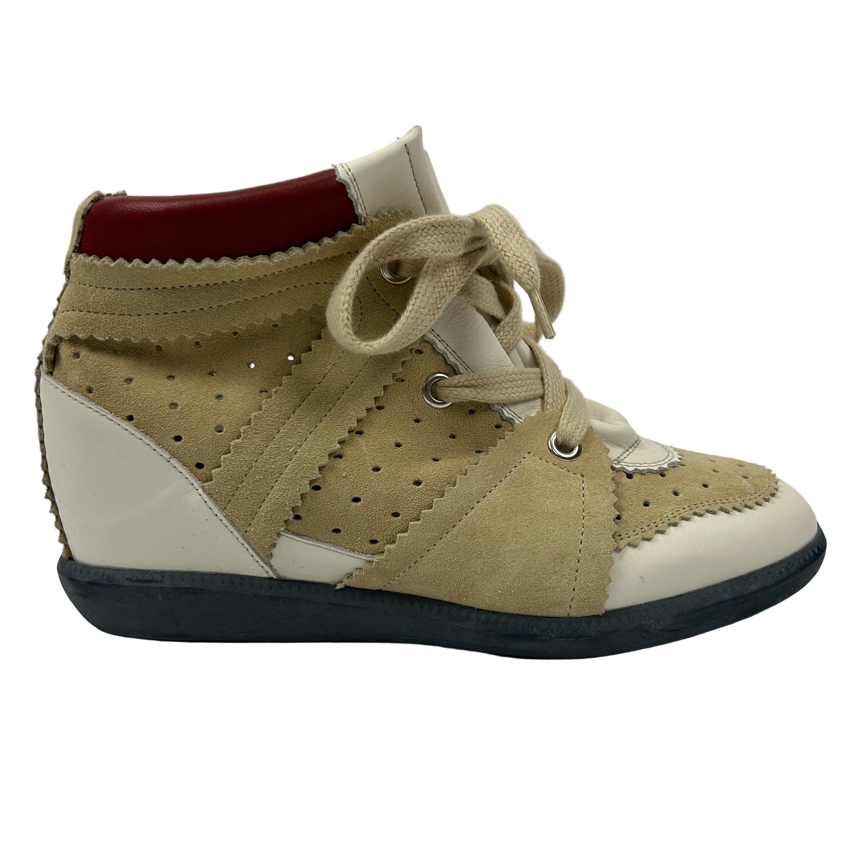 Isabel Marant £480 Cream & White Suede Bobby Wedge Trainers 40
