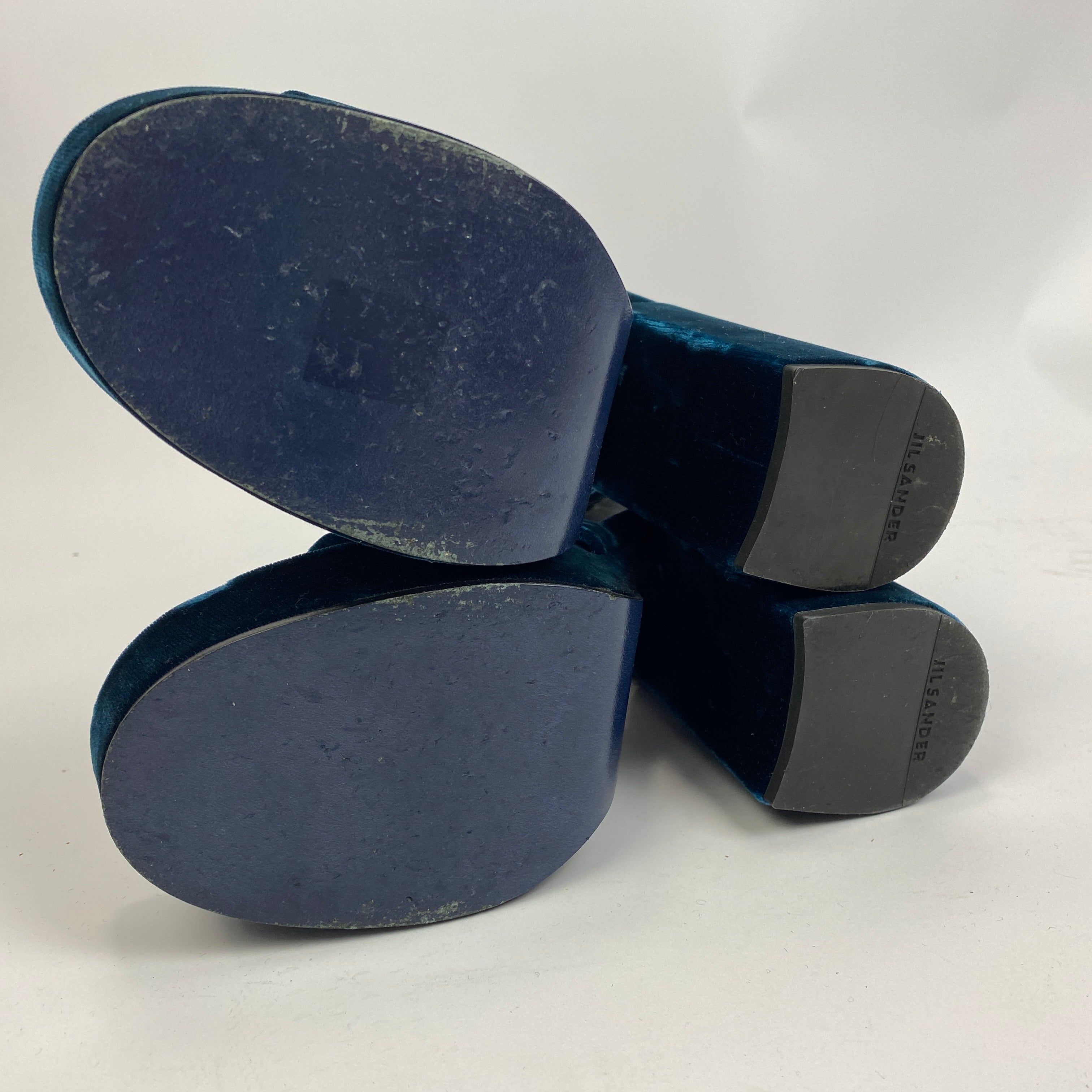 Jil Sander Teal Velvet Platform Sandals 37.5