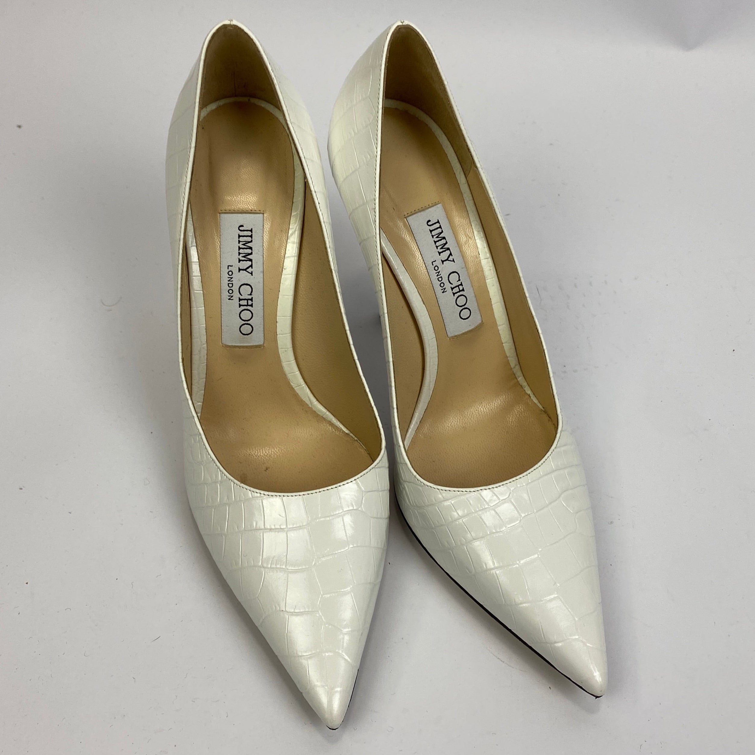 Jimmy Choo New £480 Bright White Croc Love 100 Heels 38.5