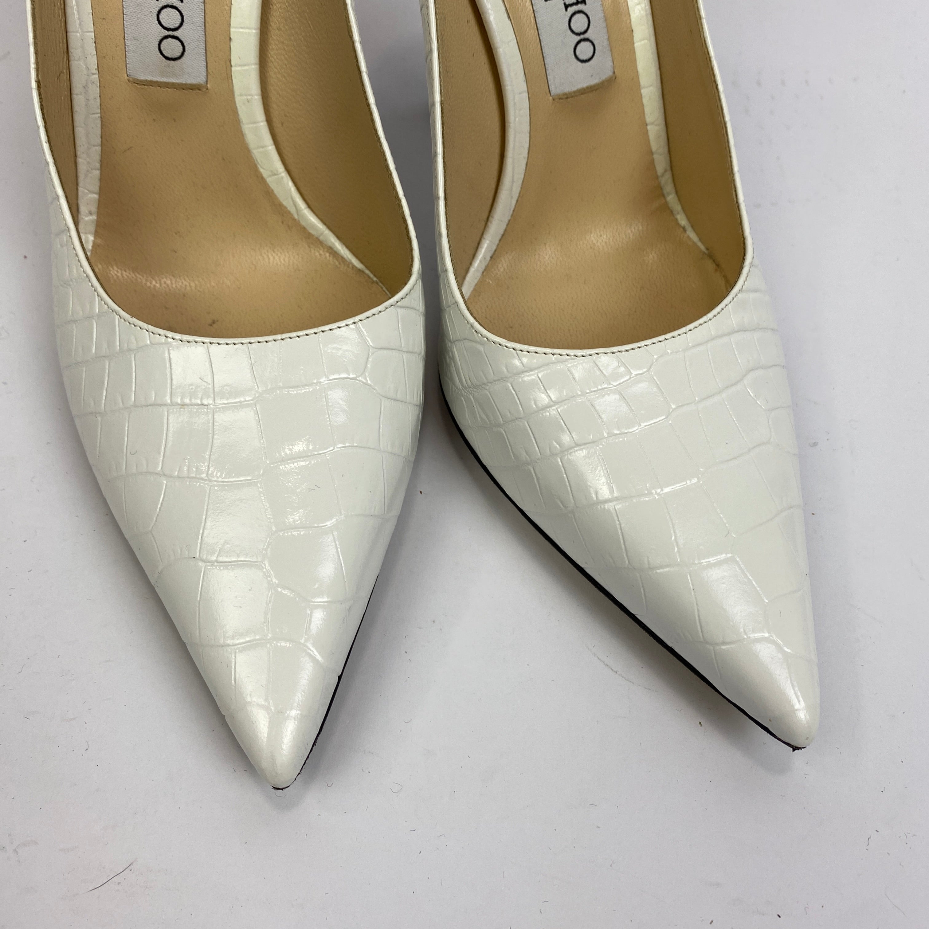 Jimmy Choo New £480 Bright White Croc Love 100 Heels 38.5